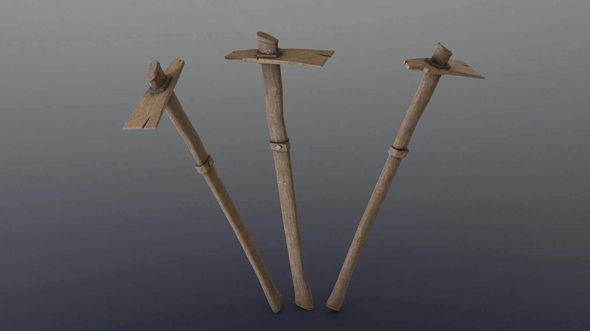 Hoe - Wood Low-poly 3D model_3