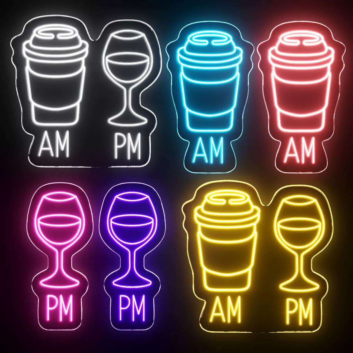 Coffee and Glass Of Wine Neon Signs 3D model