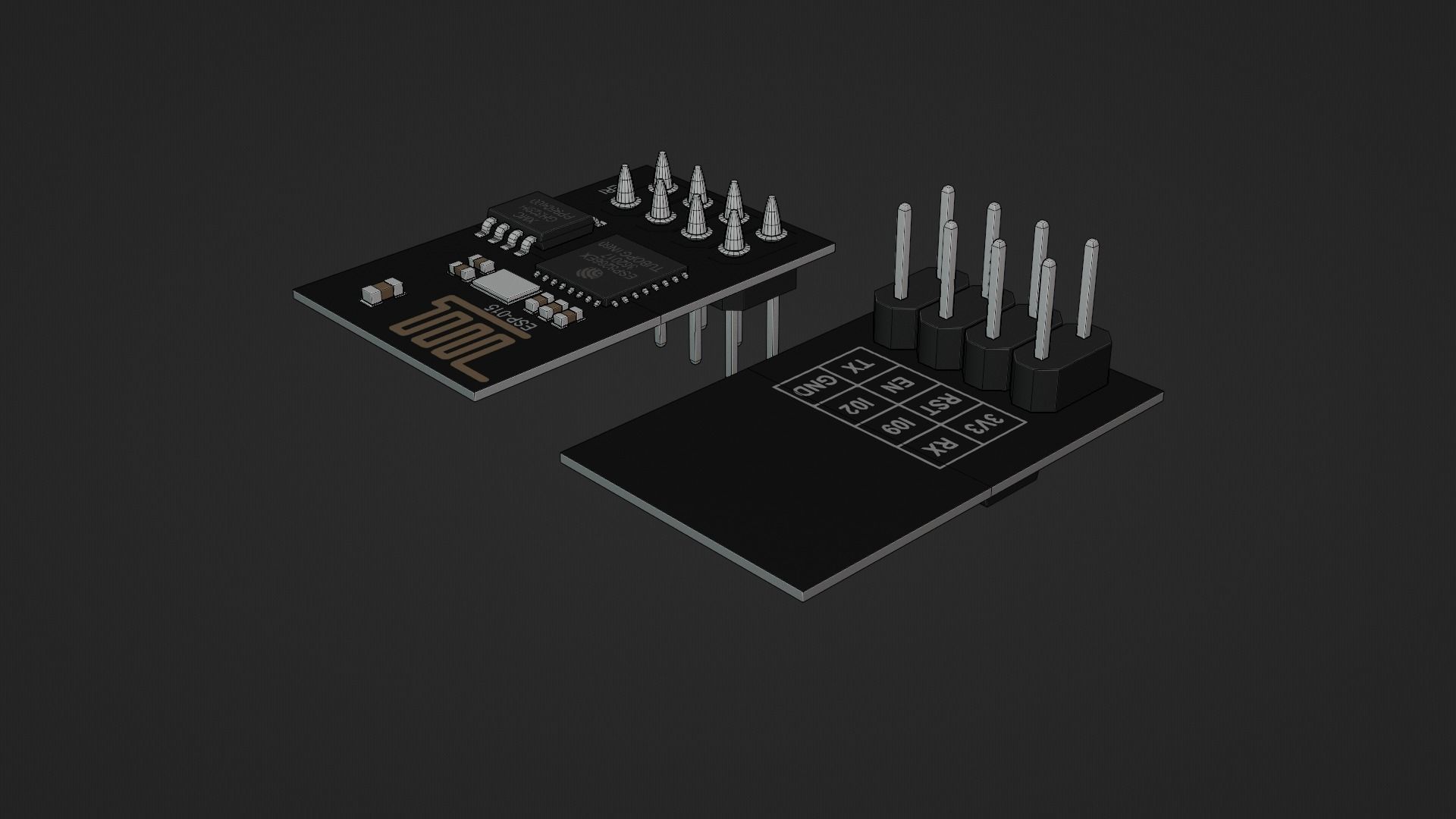 Wifi Module Board ESP8266 Low-poly 3D model_12