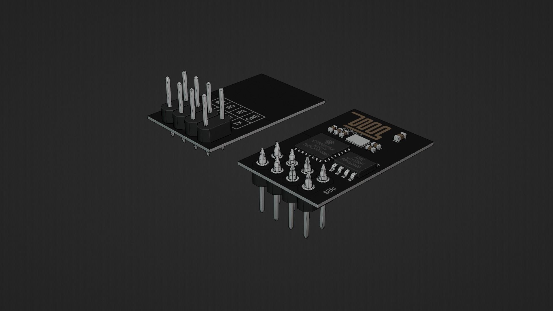 Wifi Module Board ESP8266 Low-poly 3D model_8