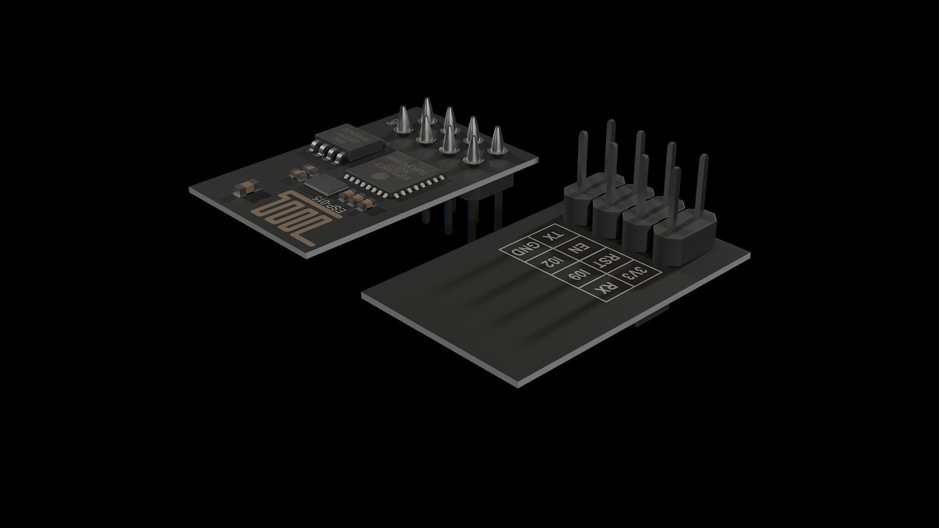Wifi Module Board ESP8266 Low-poly 3D model_2
