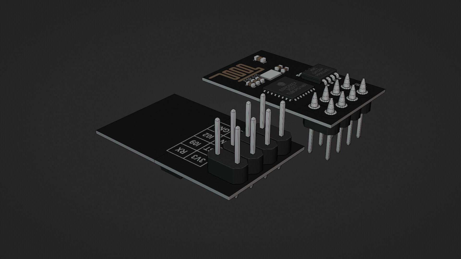 Wifi Module Board ESP8266 Low-poly 3D model_10