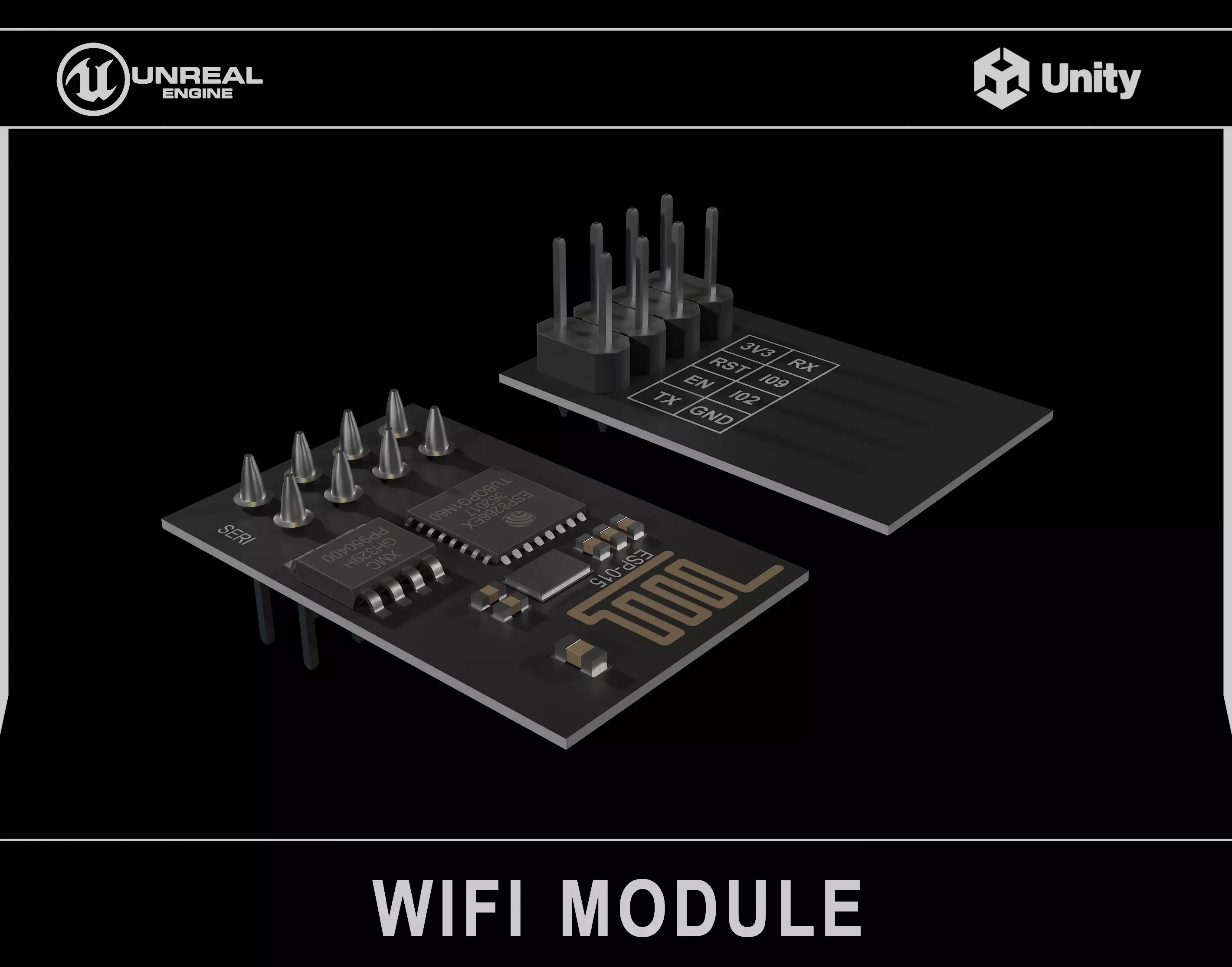 Wifi Module Board ESP8266 Low-poly 3D model_0