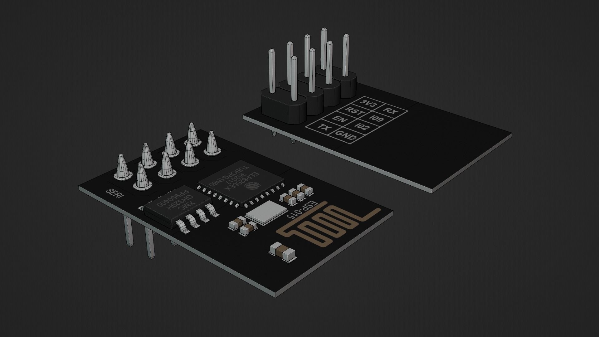 Wifi Module Board ESP8266 Low-poly 3D model_16