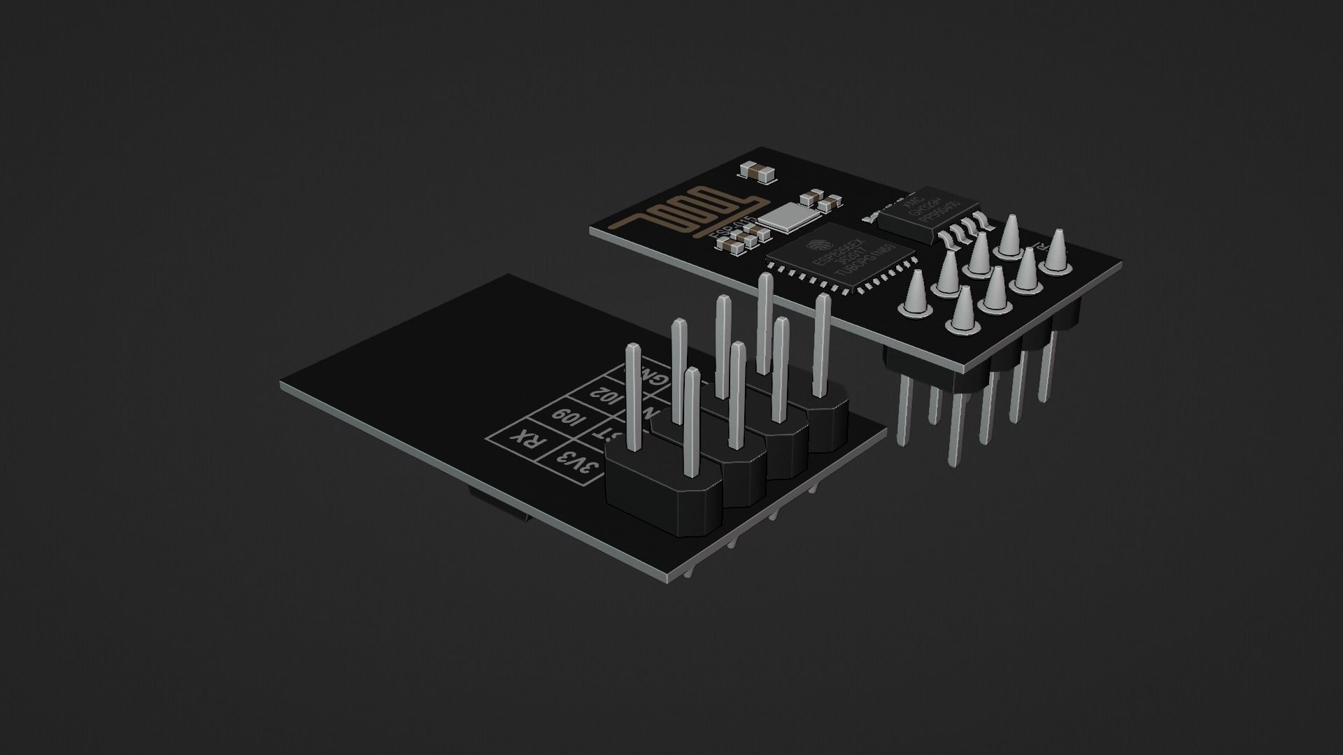 Wifi Module Board ESP8266 Low-poly 3D model_9