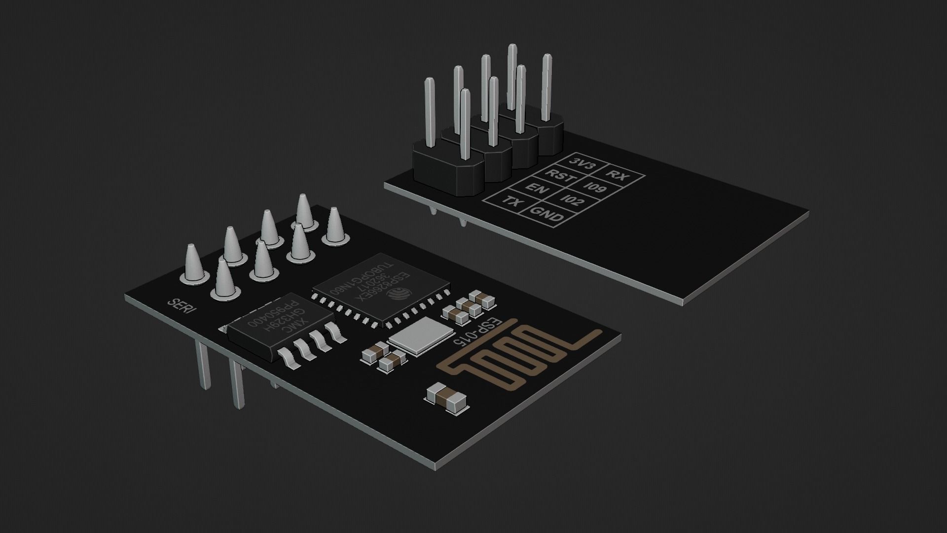 Wifi Module Board ESP8266 Low-poly 3D model_15