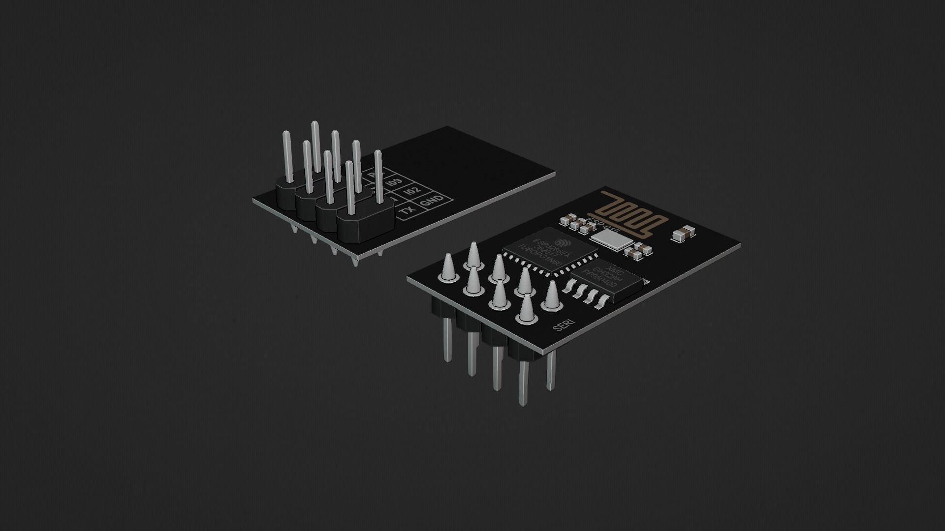 Wifi Module Board ESP8266 Low-poly 3D model_7