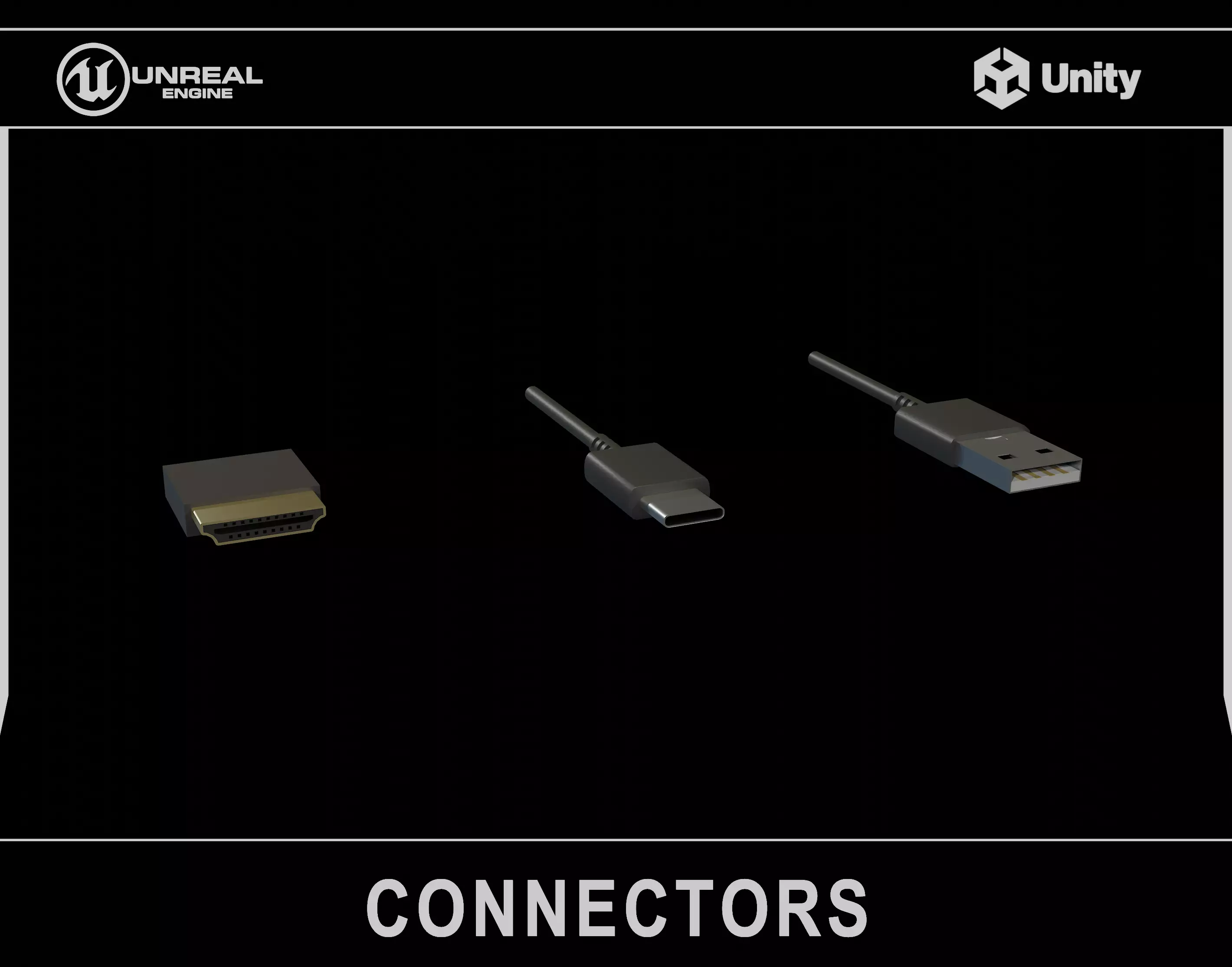 USB-A HDMI TYPE-C Connectors Low-poly 3D model