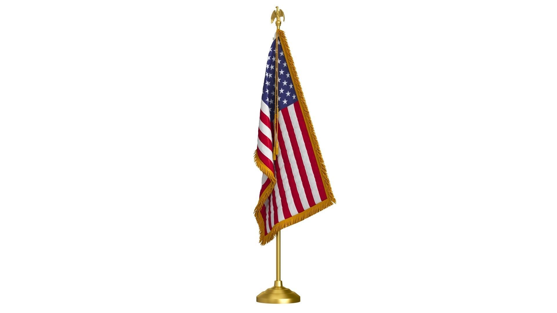 American Table Flag with Pole Eagle Topper 3D model_1