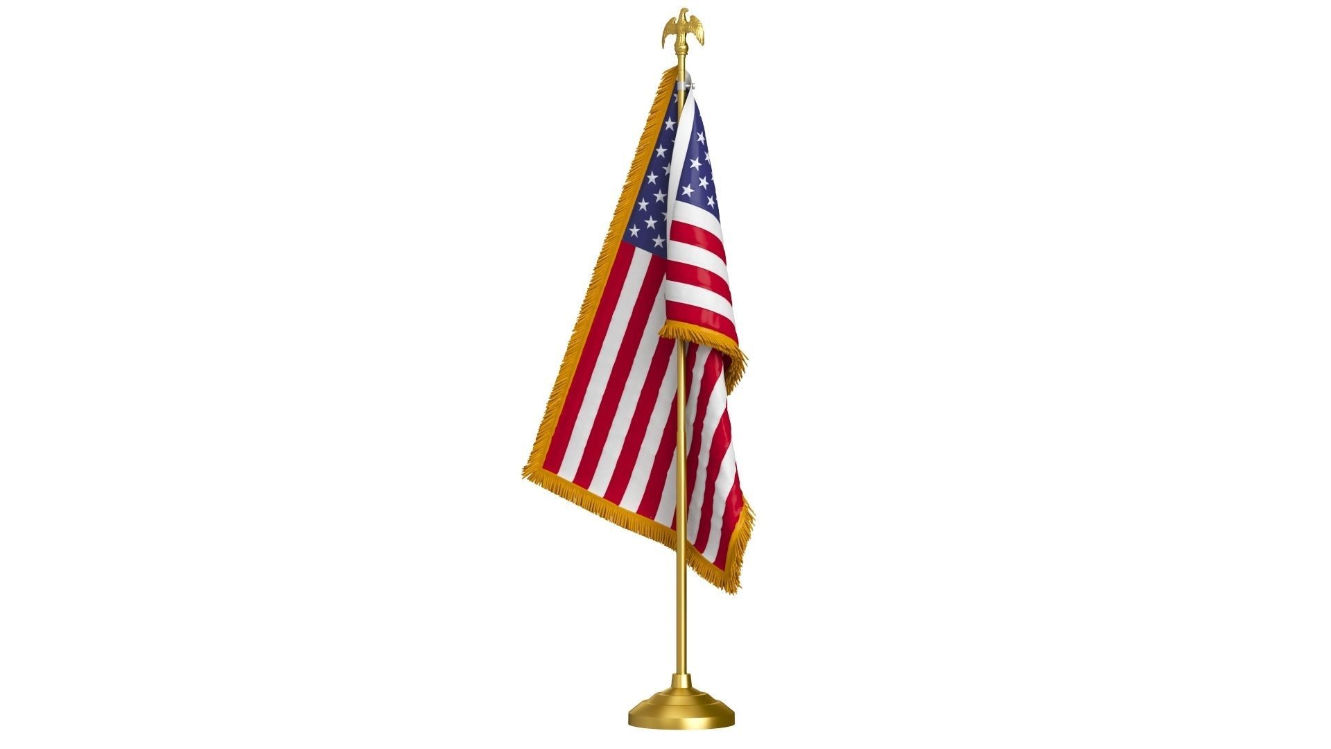 American Table Flag with Pole Eagle Topper 3D model_5