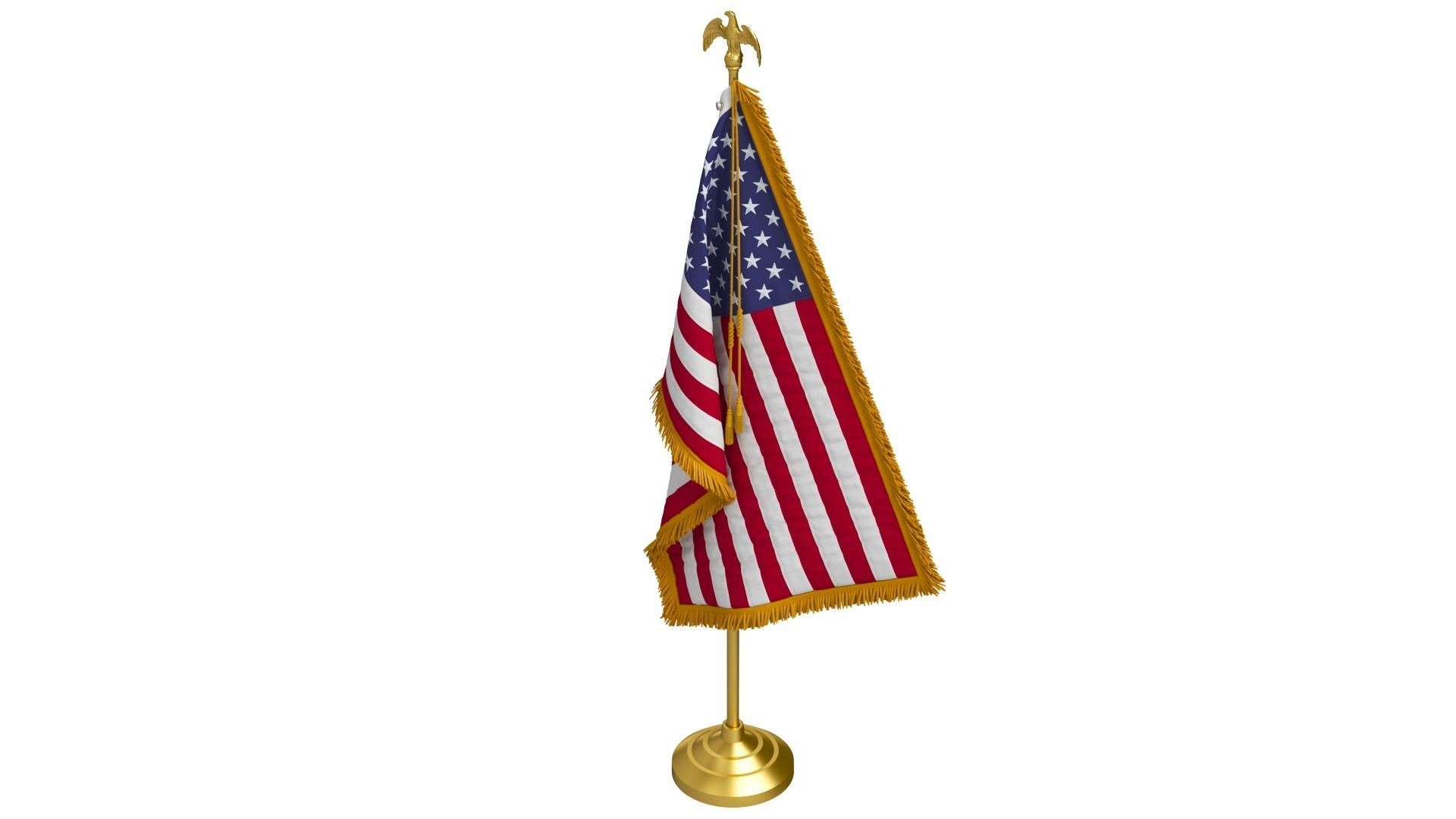 American Table Flag with Pole Eagle Topper 3D model_7