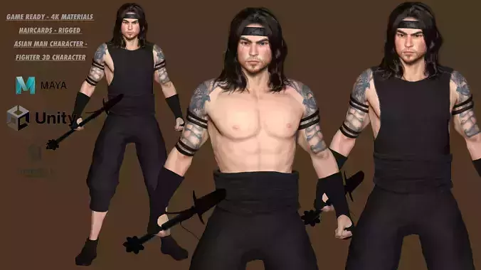 AAA 3D REALISTIC ASIAN CHINESE MALE CHARACTER - FIGHTER  Low-poly 3D model