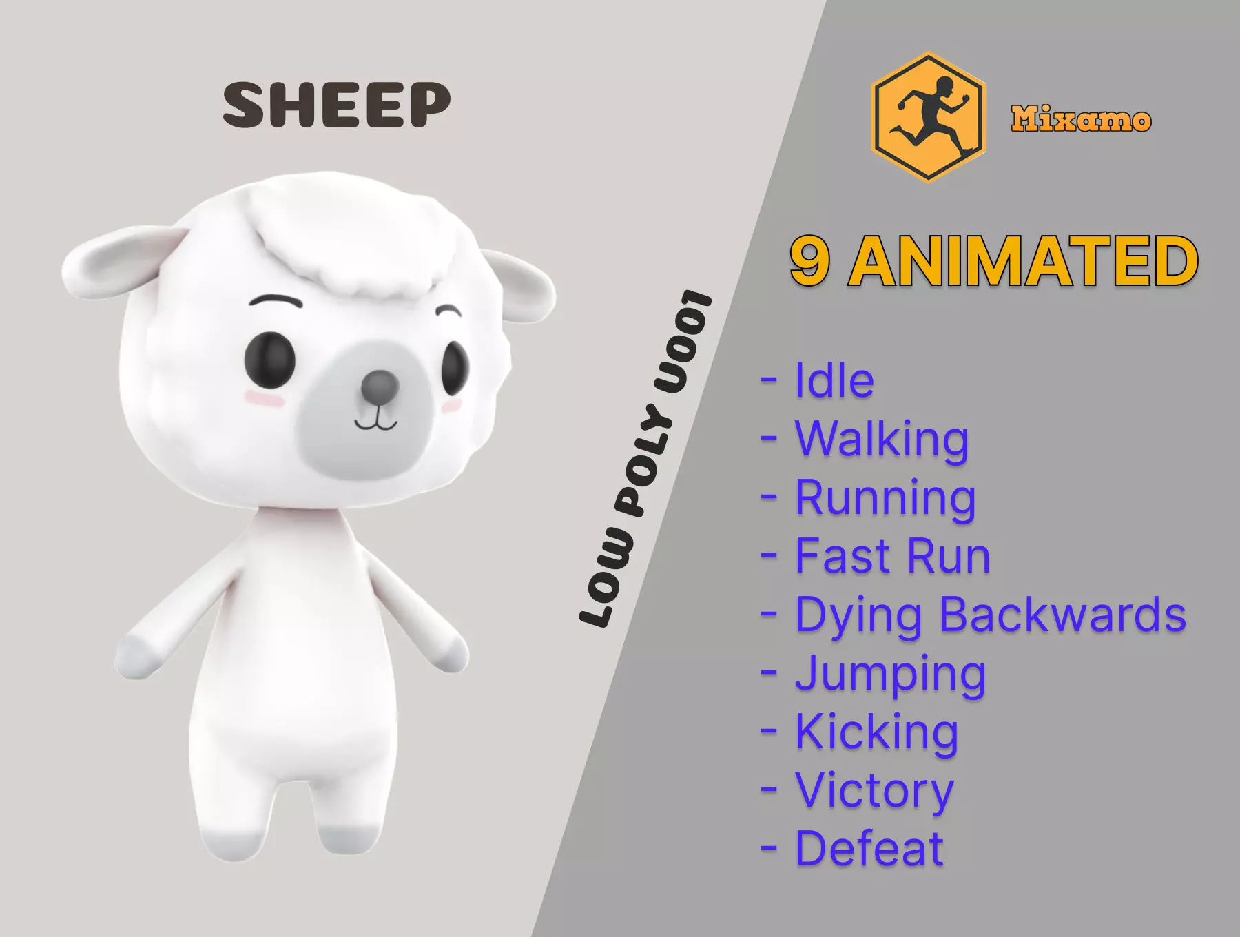 Sheep low poly animated v001 3d model Low-poly 3D model_0