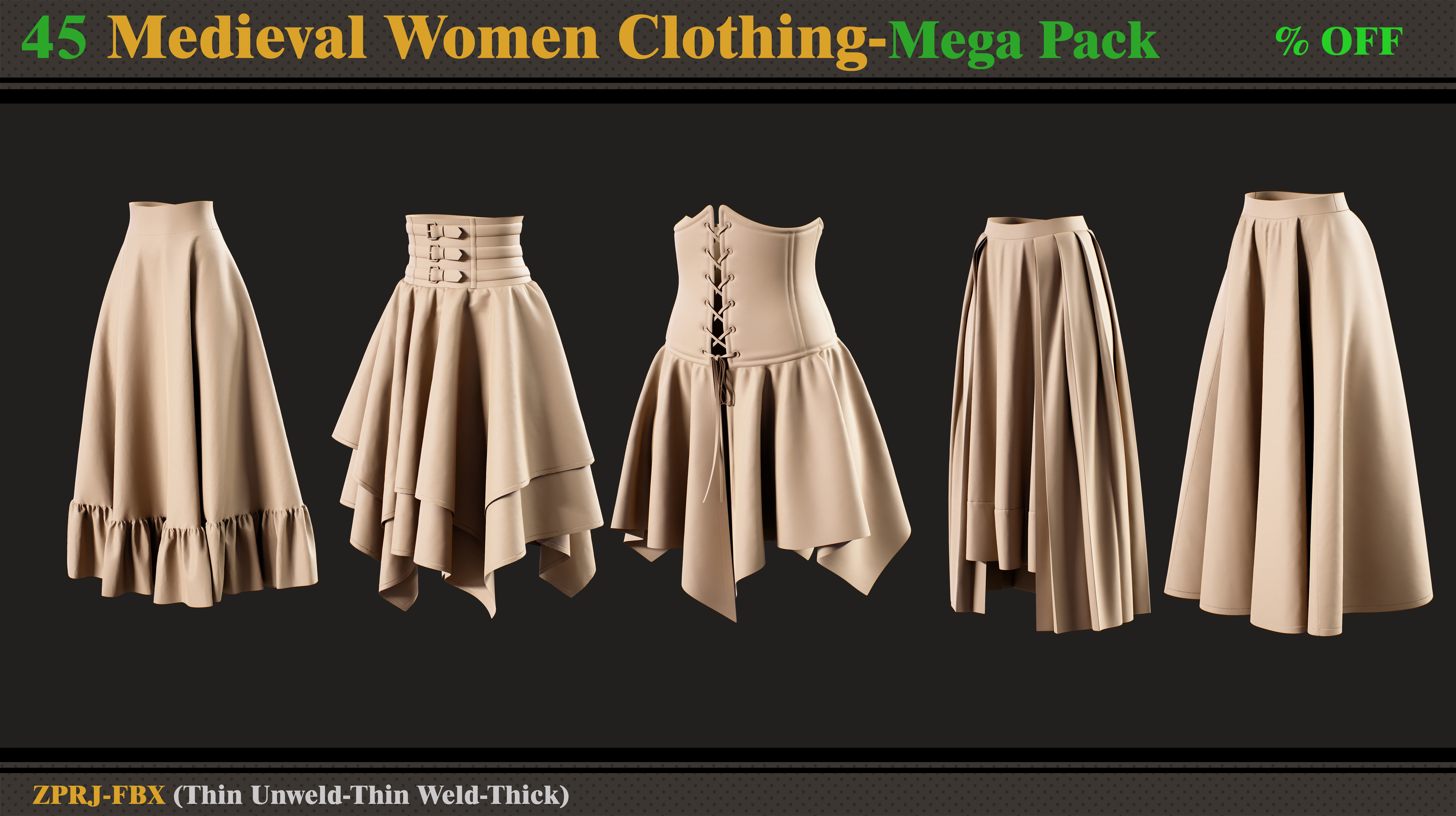 45 Medieval Women Clothing-vol 2 3D model_5