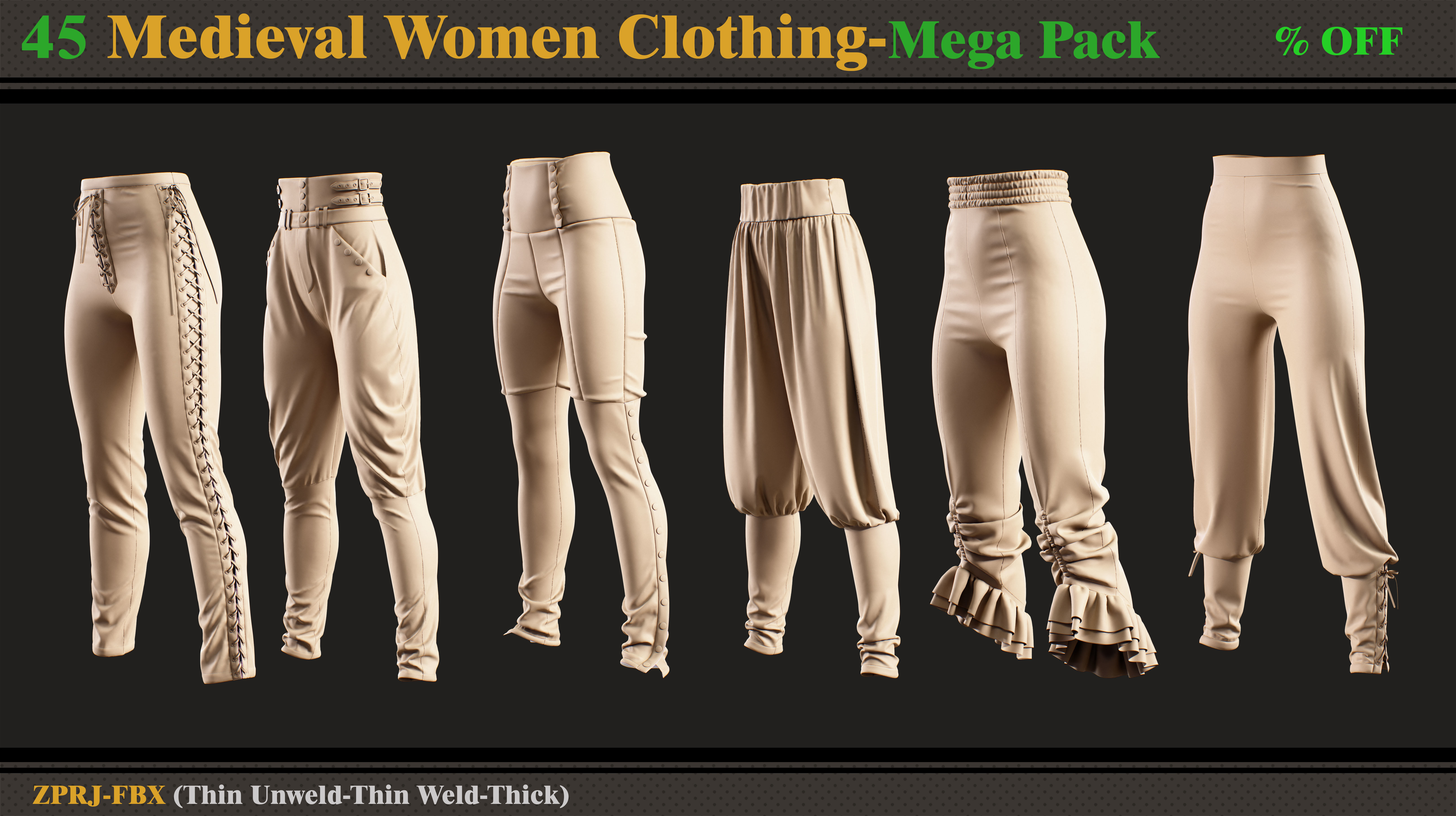 45 Medieval Women Clothing-vol 2 3D model_3