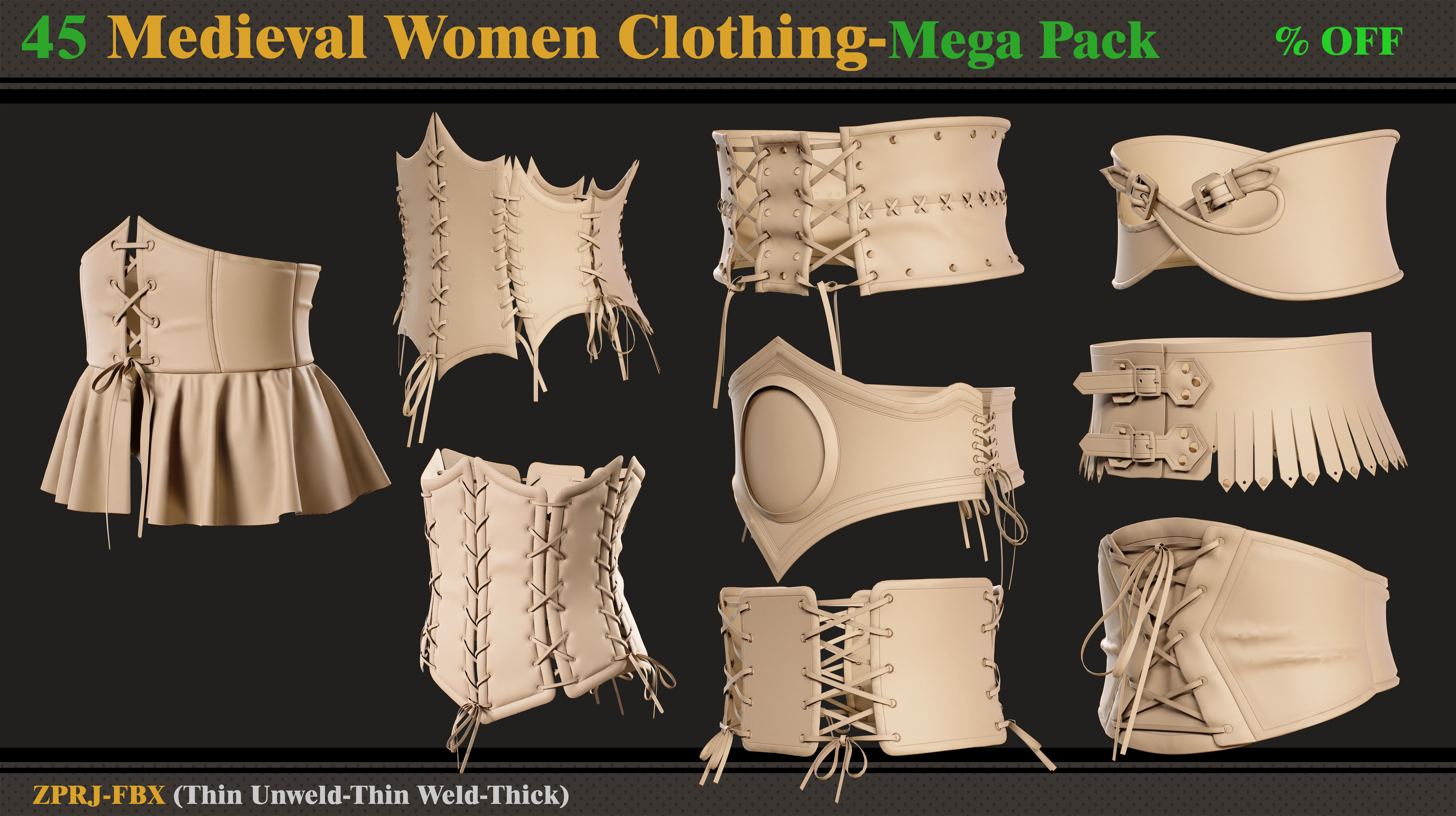 45 Medieval Women Clothing-vol 2 3D model_7