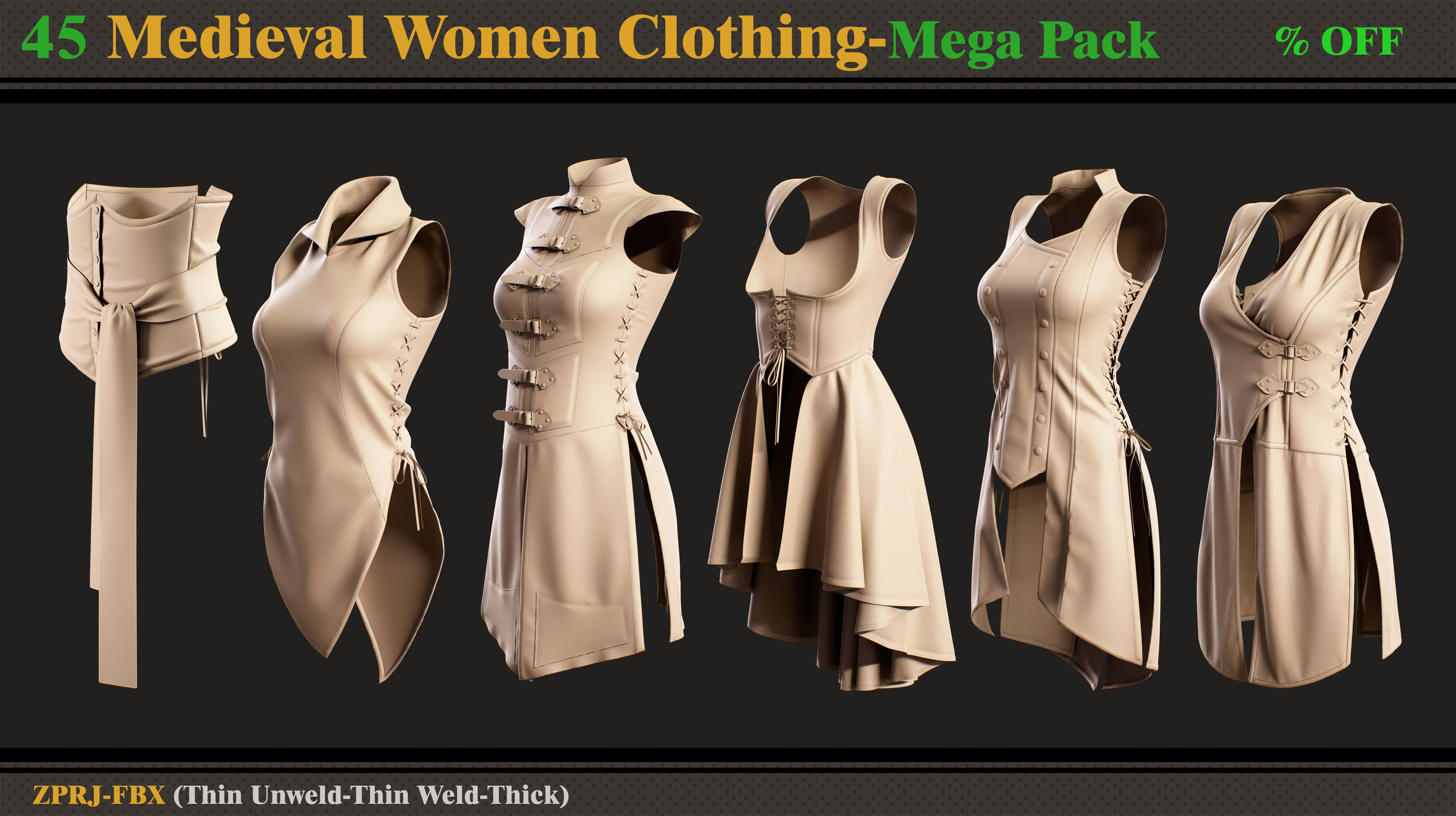 45 Medieval Women Clothing-vol 2 3D model_2