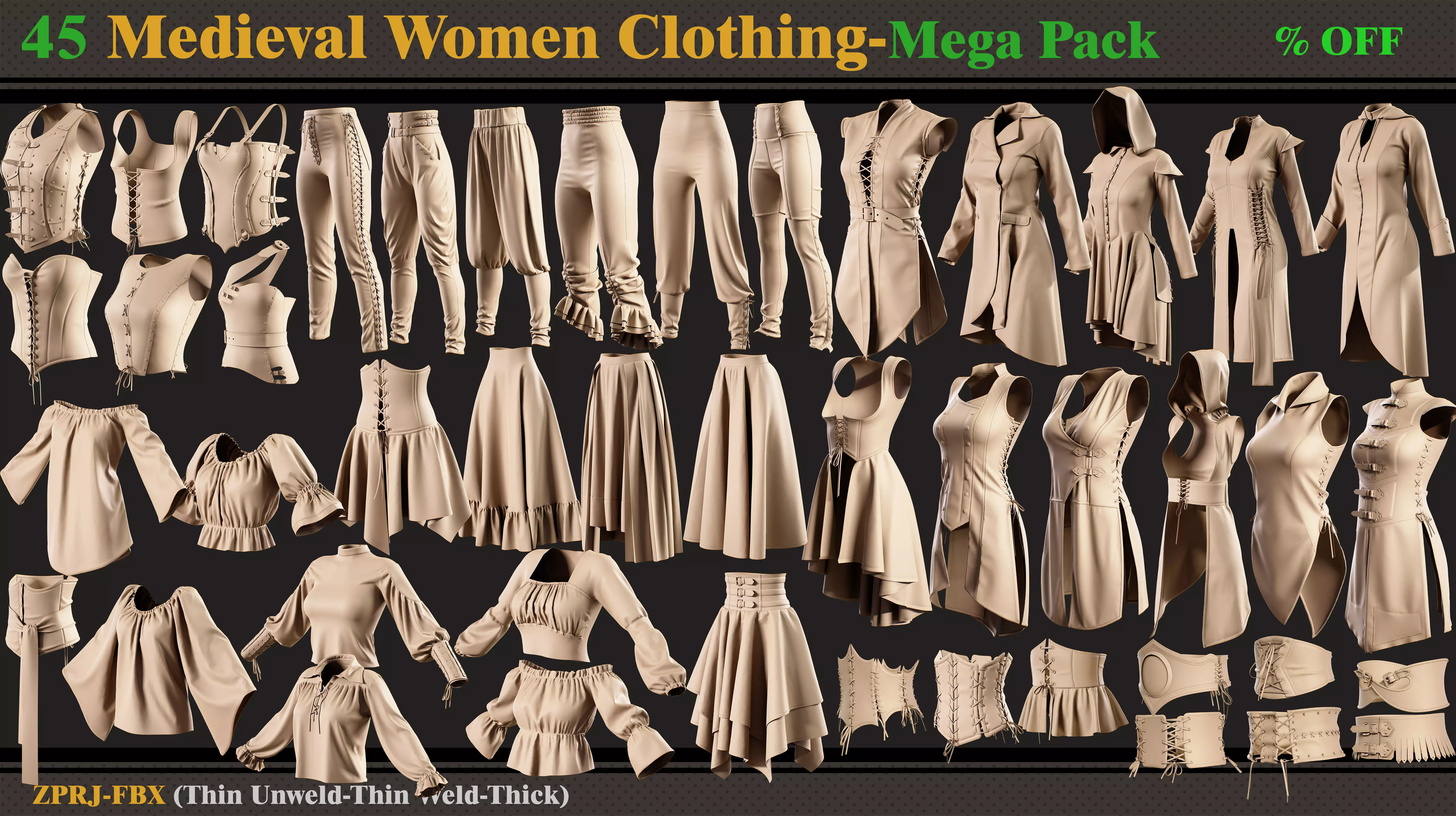 45 Medieval Women Clothing-vol 2 3D model_0