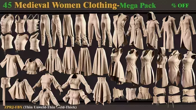 45 Medieval Women Clothing-vol 2 3D model