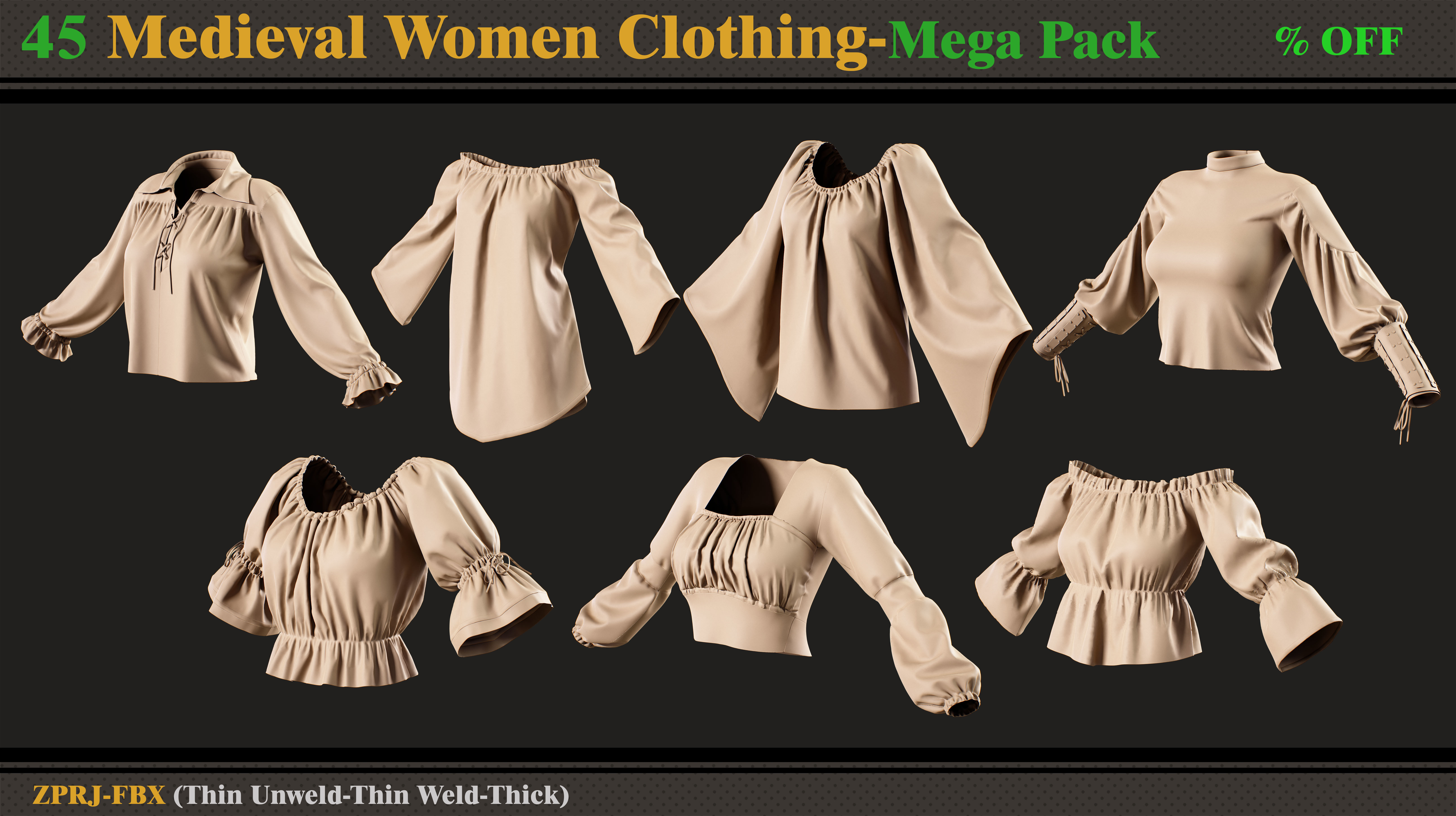 45 Medieval Women Clothing-vol 2 3D model_6