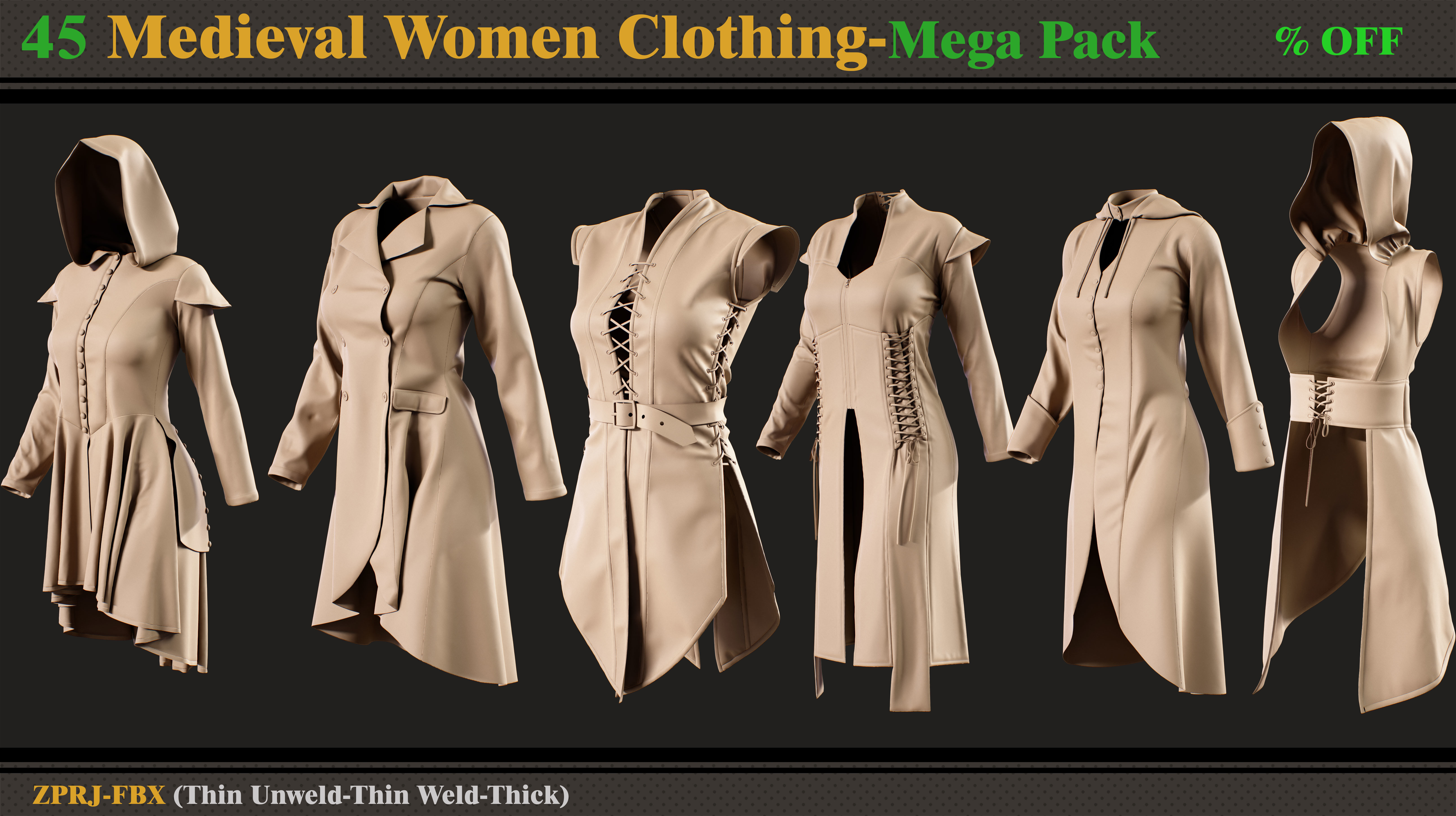45 Medieval Women Clothing-vol 2 3D model_1