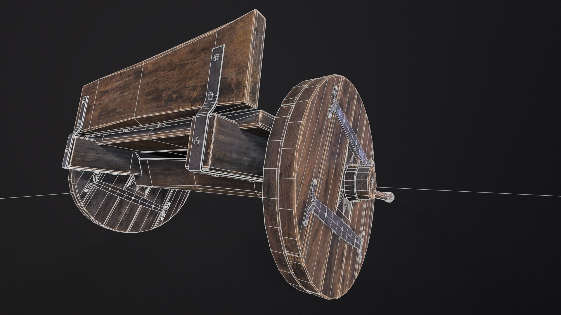 Medieval Wooden Cart Low-poly 3D model_19