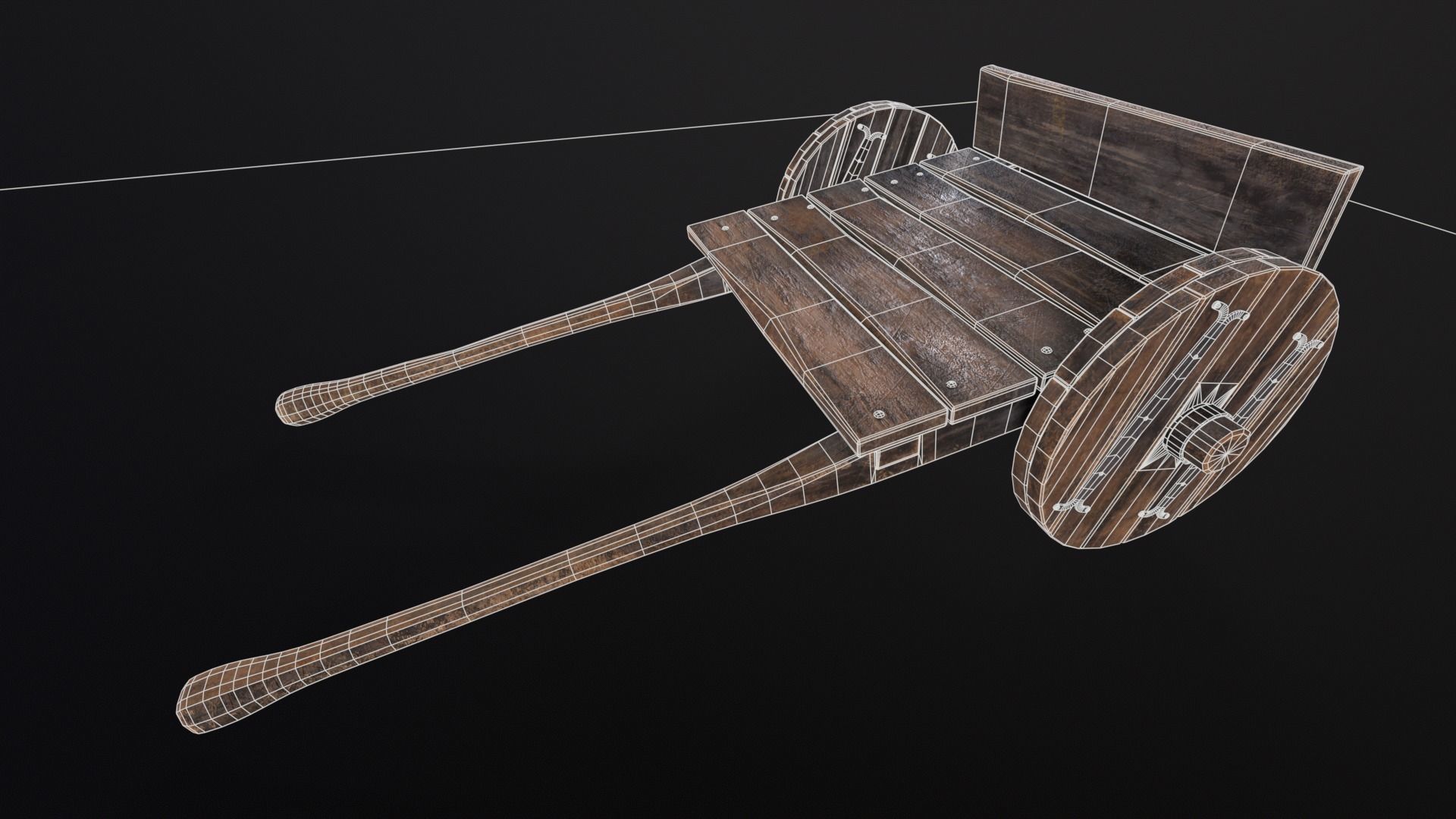 Medieval Wooden Cart Low-poly 3D model_11