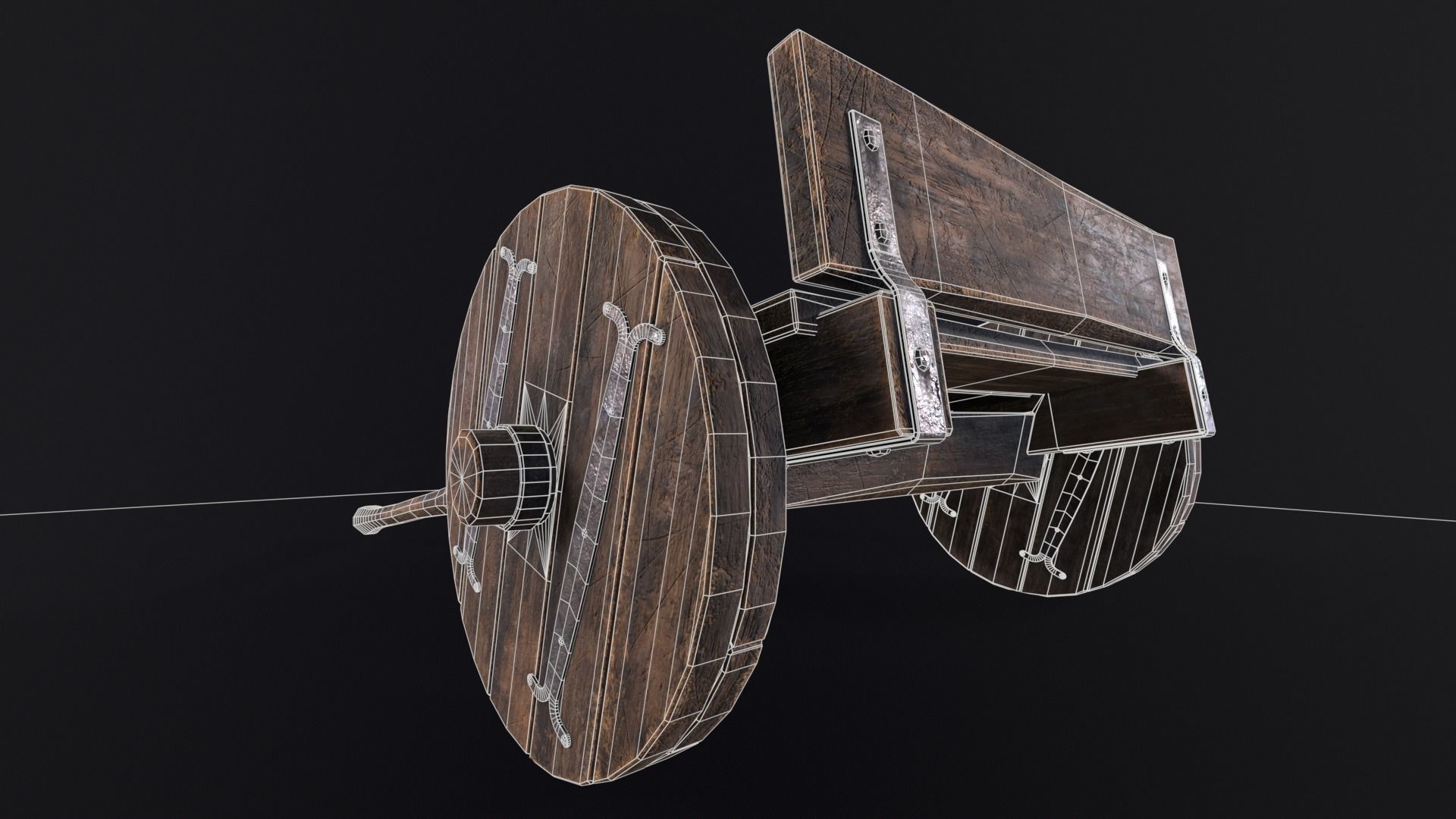 Medieval Wooden Cart Low-poly 3D model_15