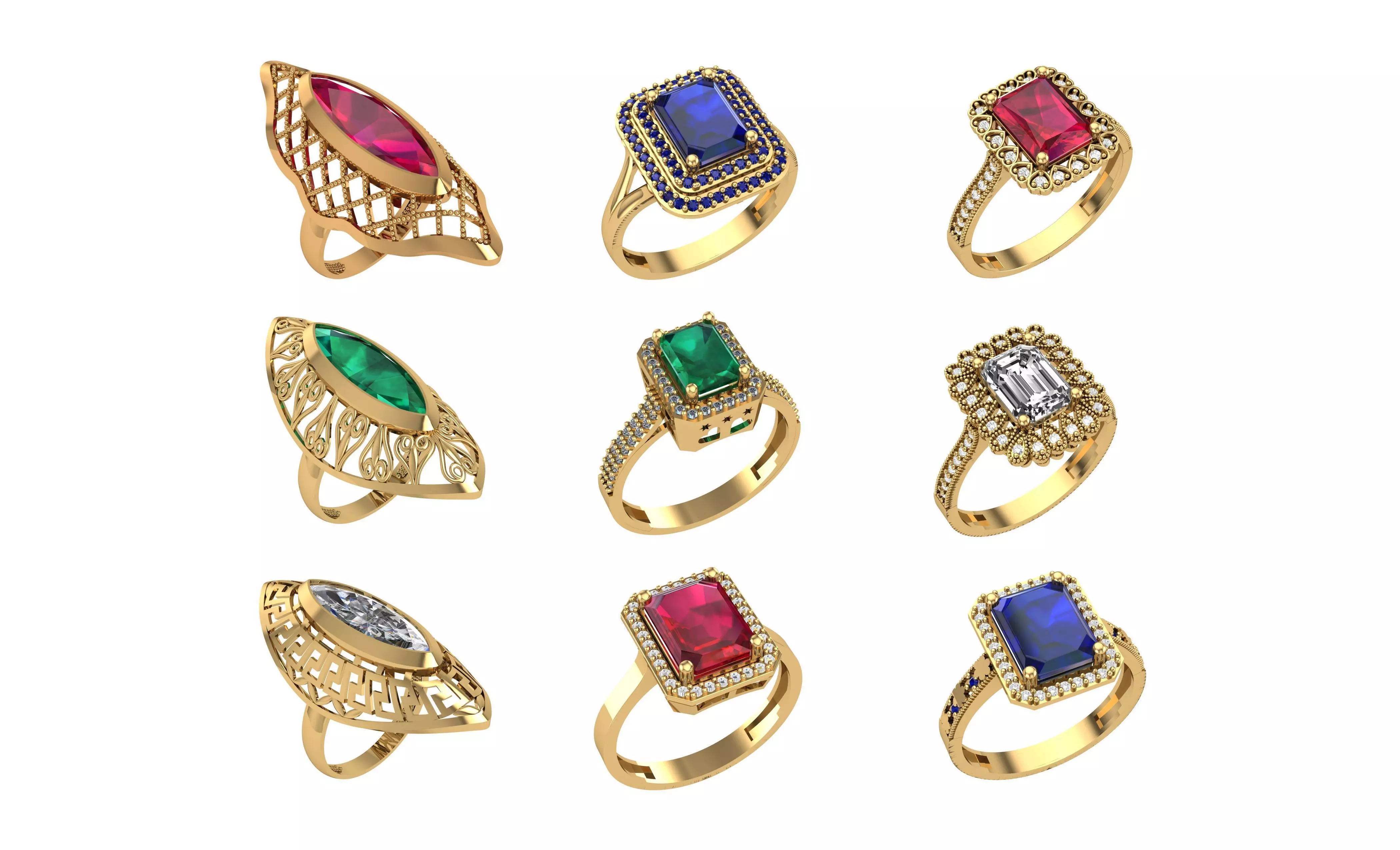 Color Gemstone Ring in 3dm Format 3D print model_0