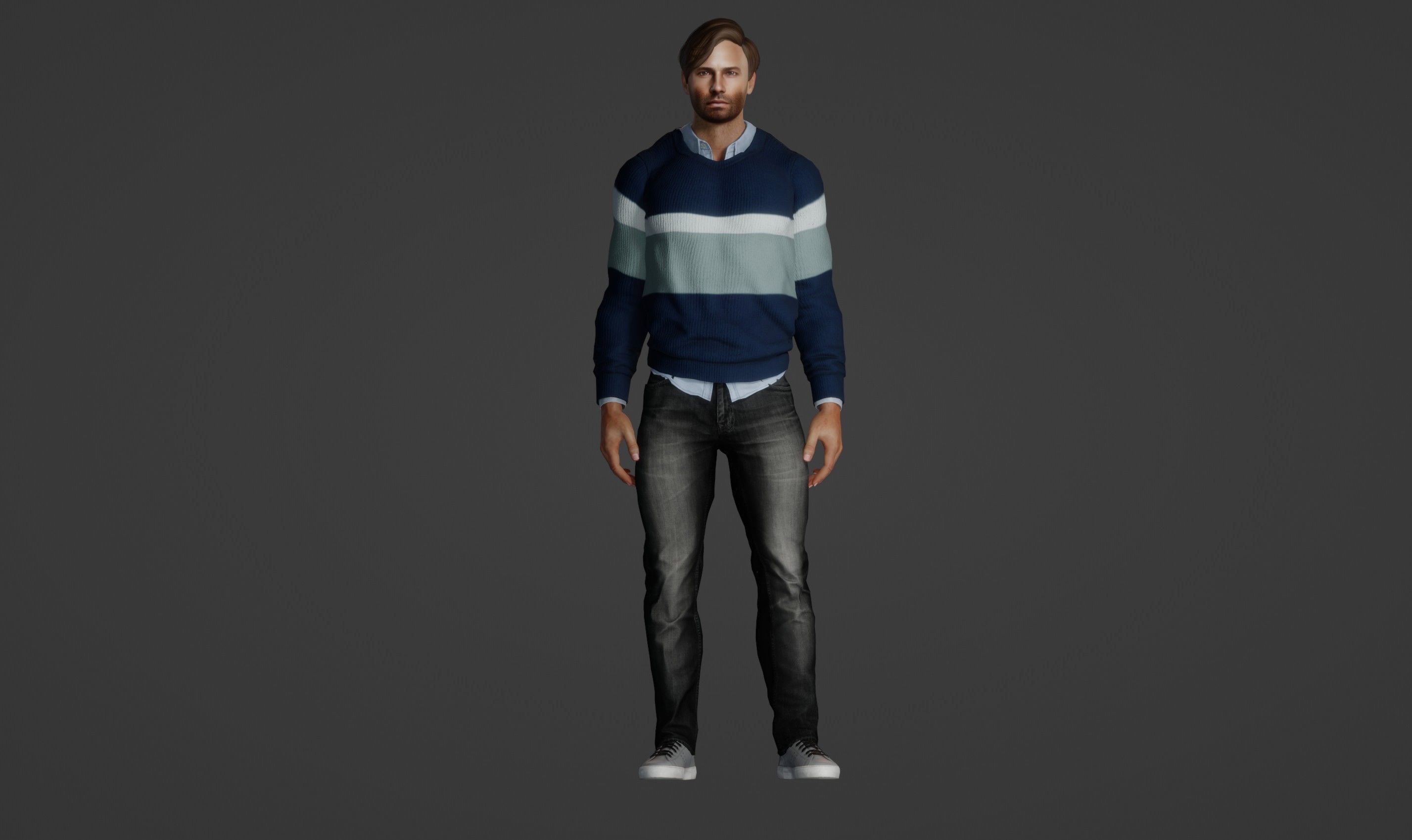 Realistic 3D Model of a 35-Year-Old Man in Blue Sweater 3D model_1