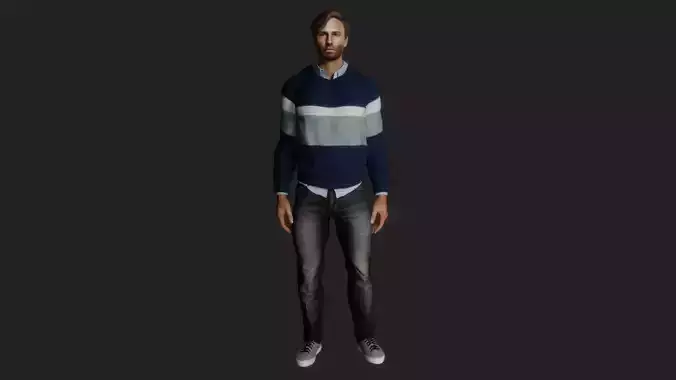 Realistic 3D Model of a 35-Year-Old Man in Blue Sweater