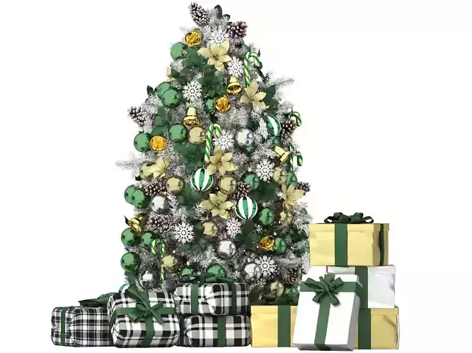 christmas tree with green ornaments 3D model
