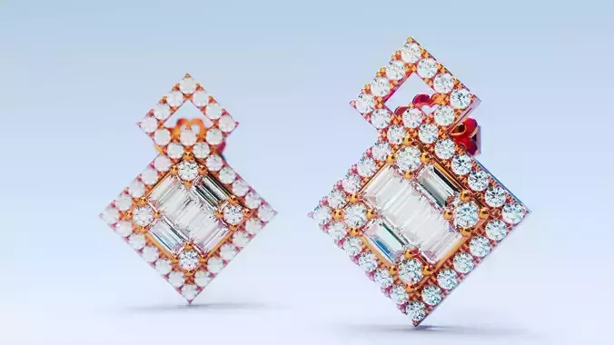 Baguette Halo Stud Earring 2