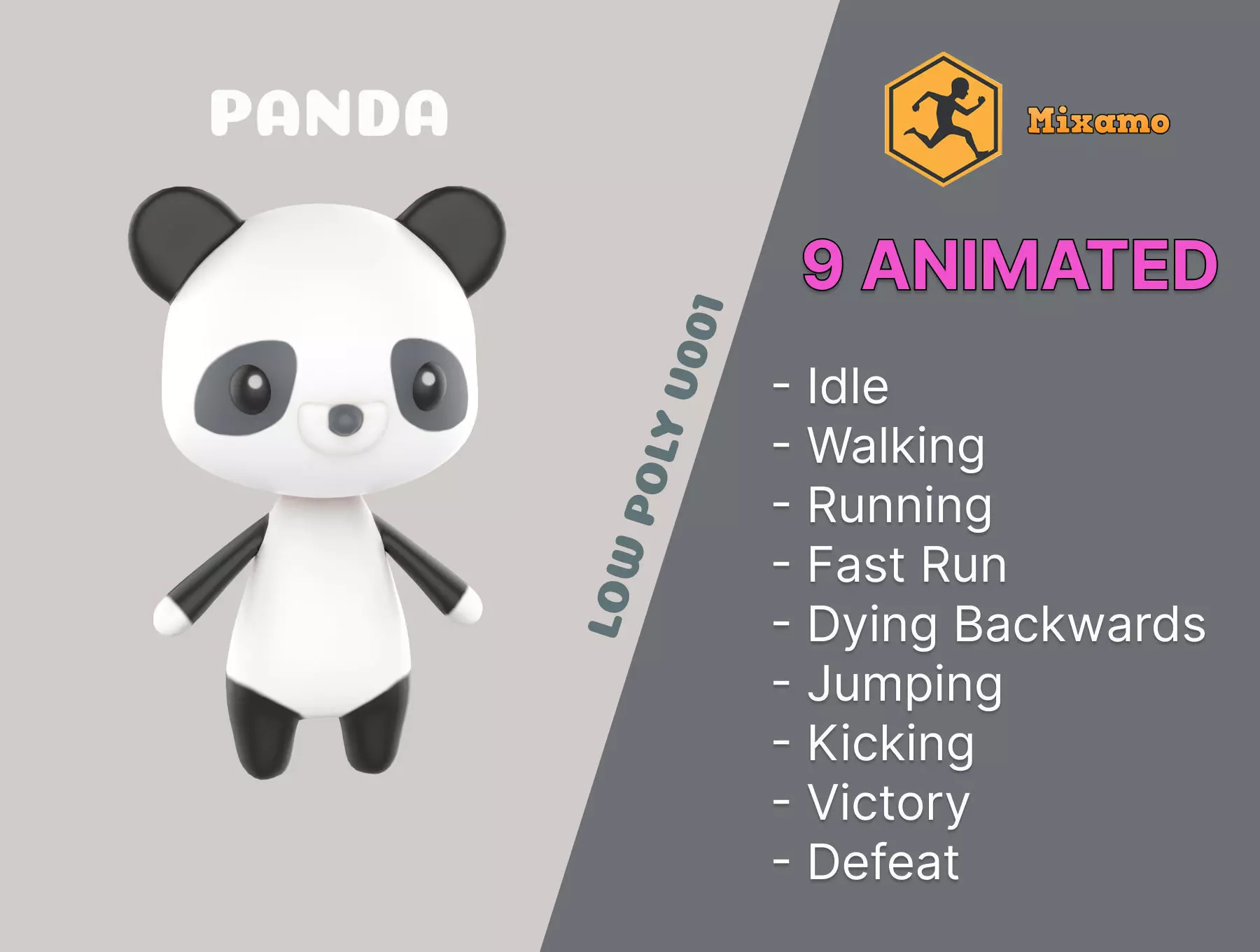Panda low poly animated v001 Low-poly 3D model_0