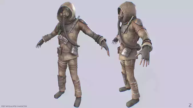Post apocalypse character Low-poly 3D model