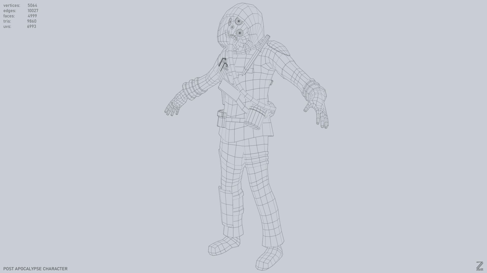 Post apocalypse character Low-poly 3D model_10