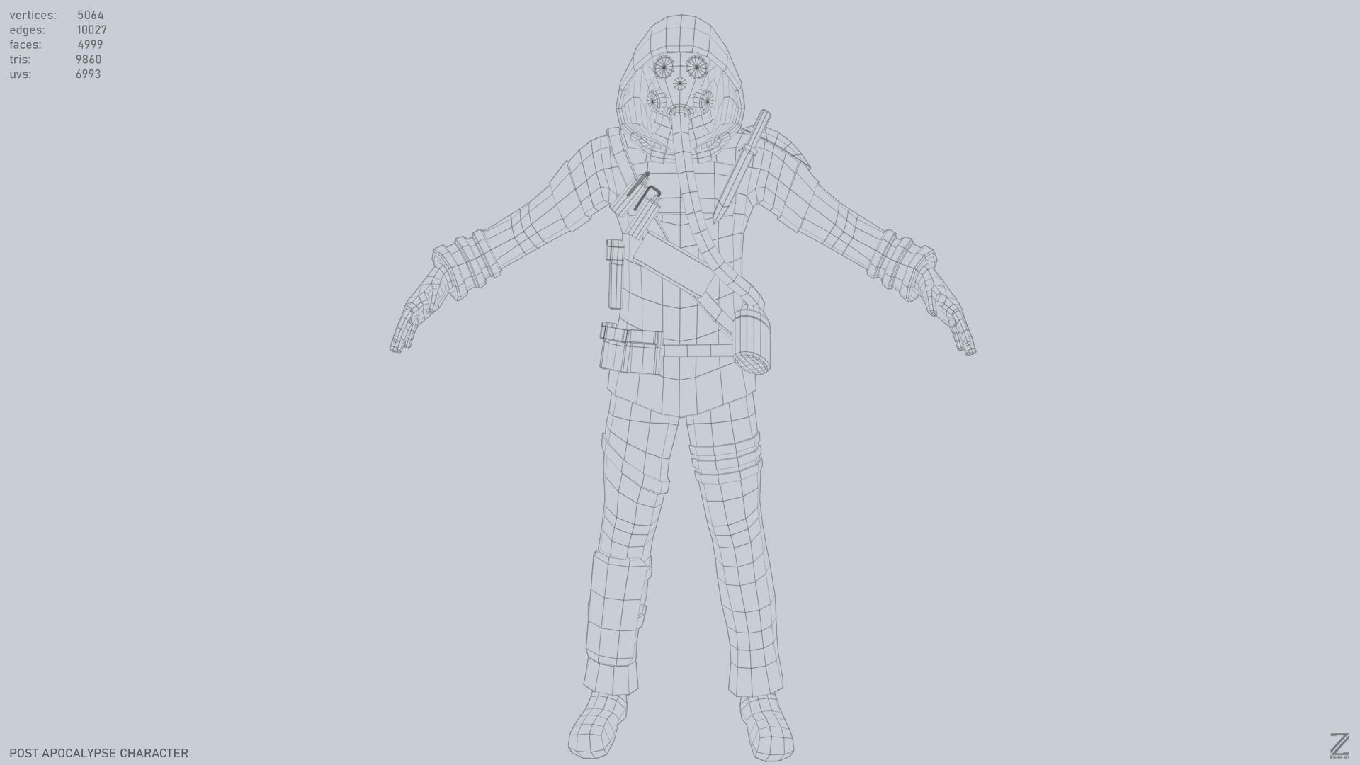 Post apocalypse character Low-poly 3D model_16