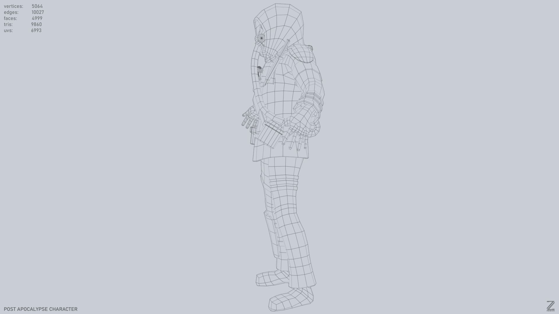 Post apocalypse character Low-poly 3D model_11