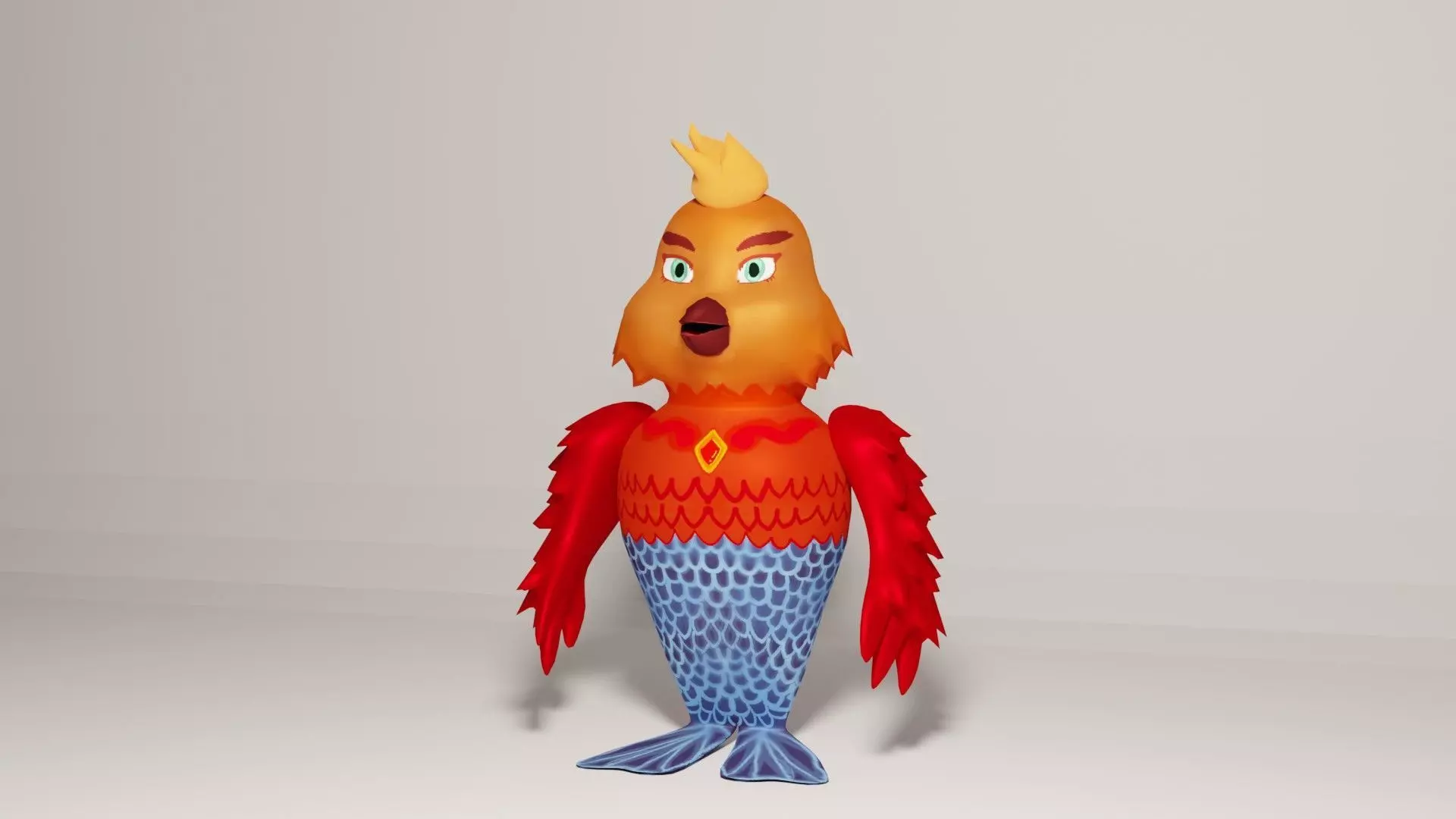 Phoenix and Fish cartoon Free 3D model
