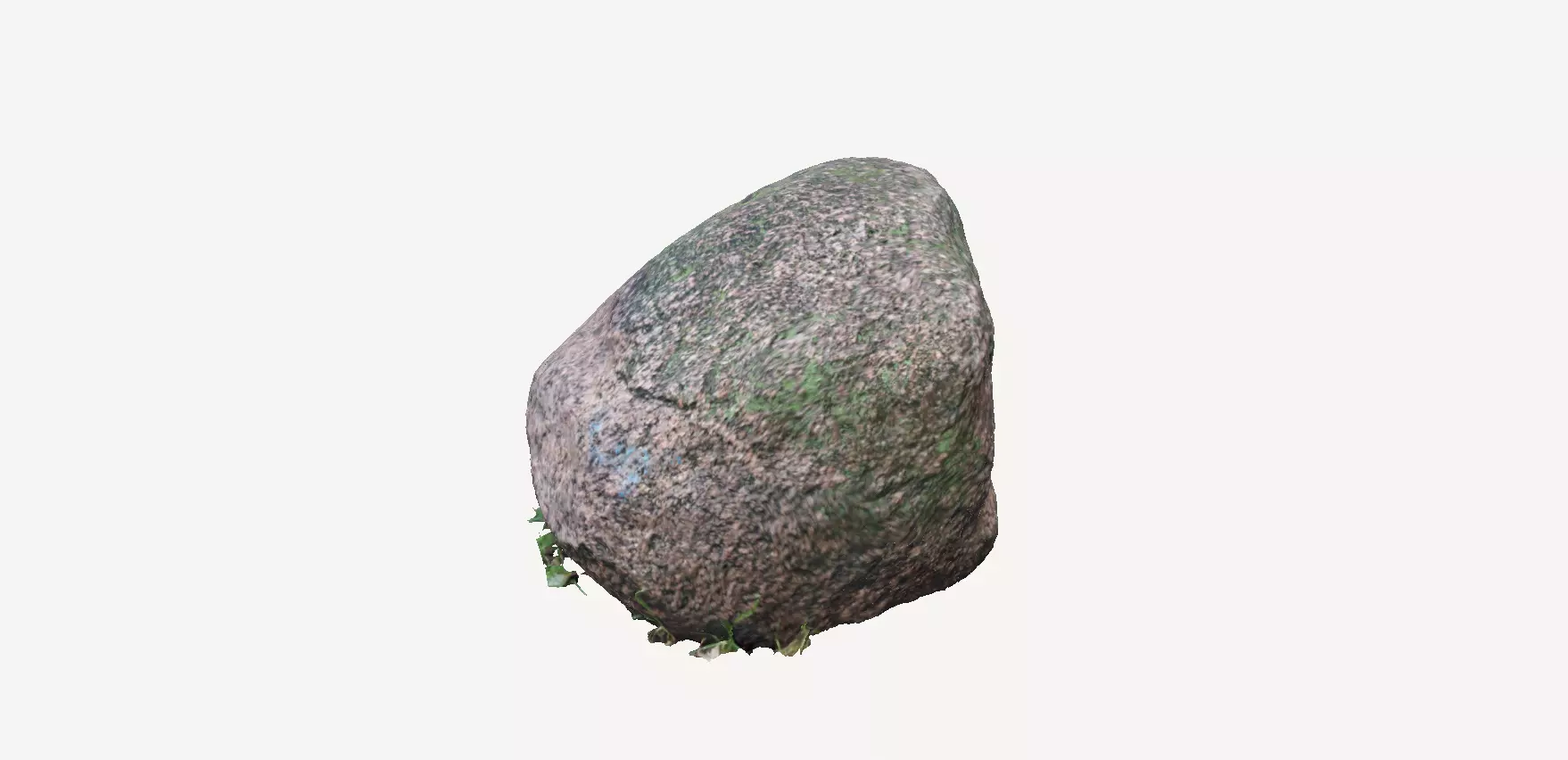 Round Stone With Moss and Leaves - A - Cleaned Version 3D model_0
