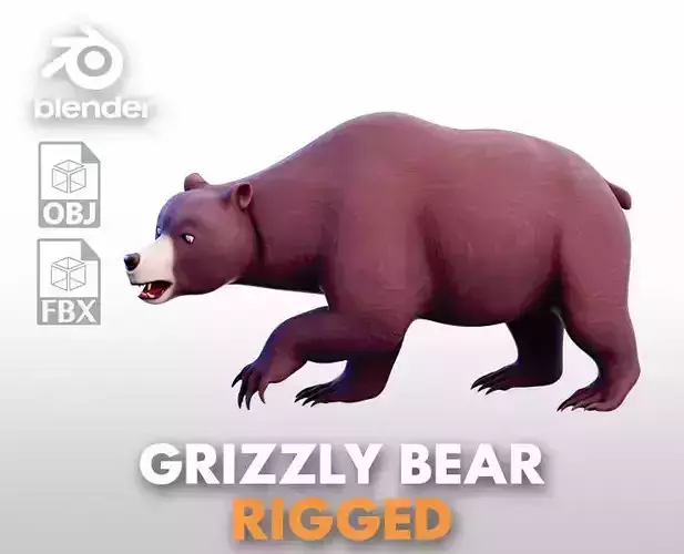 Grizzly Bear - Rigged Cartoon Character for Blender