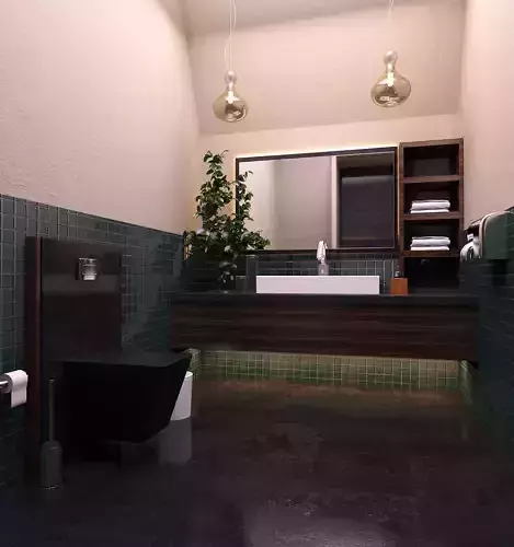 A green small restroom