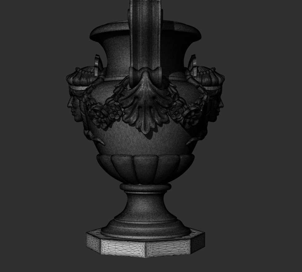 Decorated urn with female head and flower garland 3D model_5