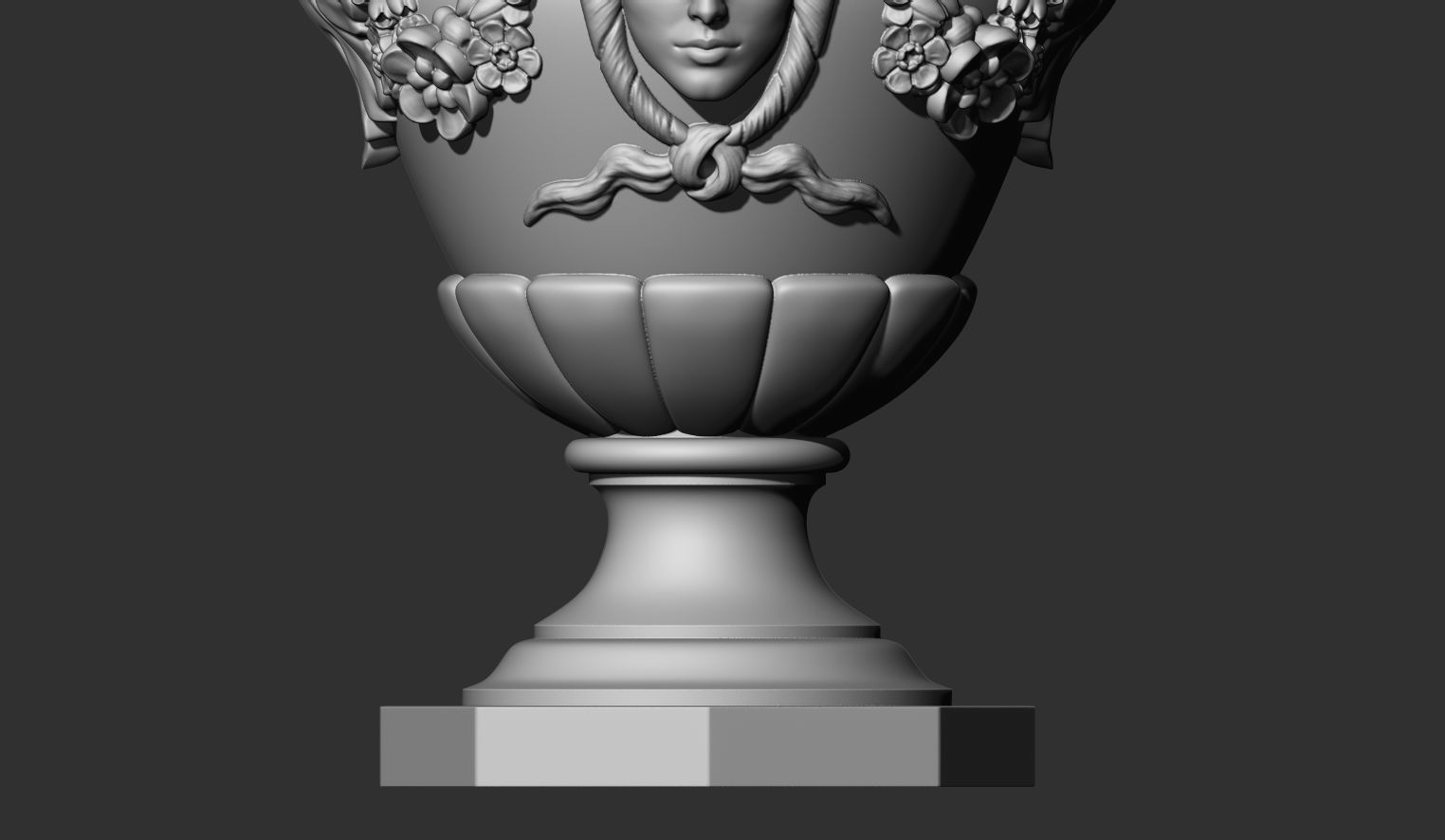 Decorated urn with female head and flower garland 3D model_10