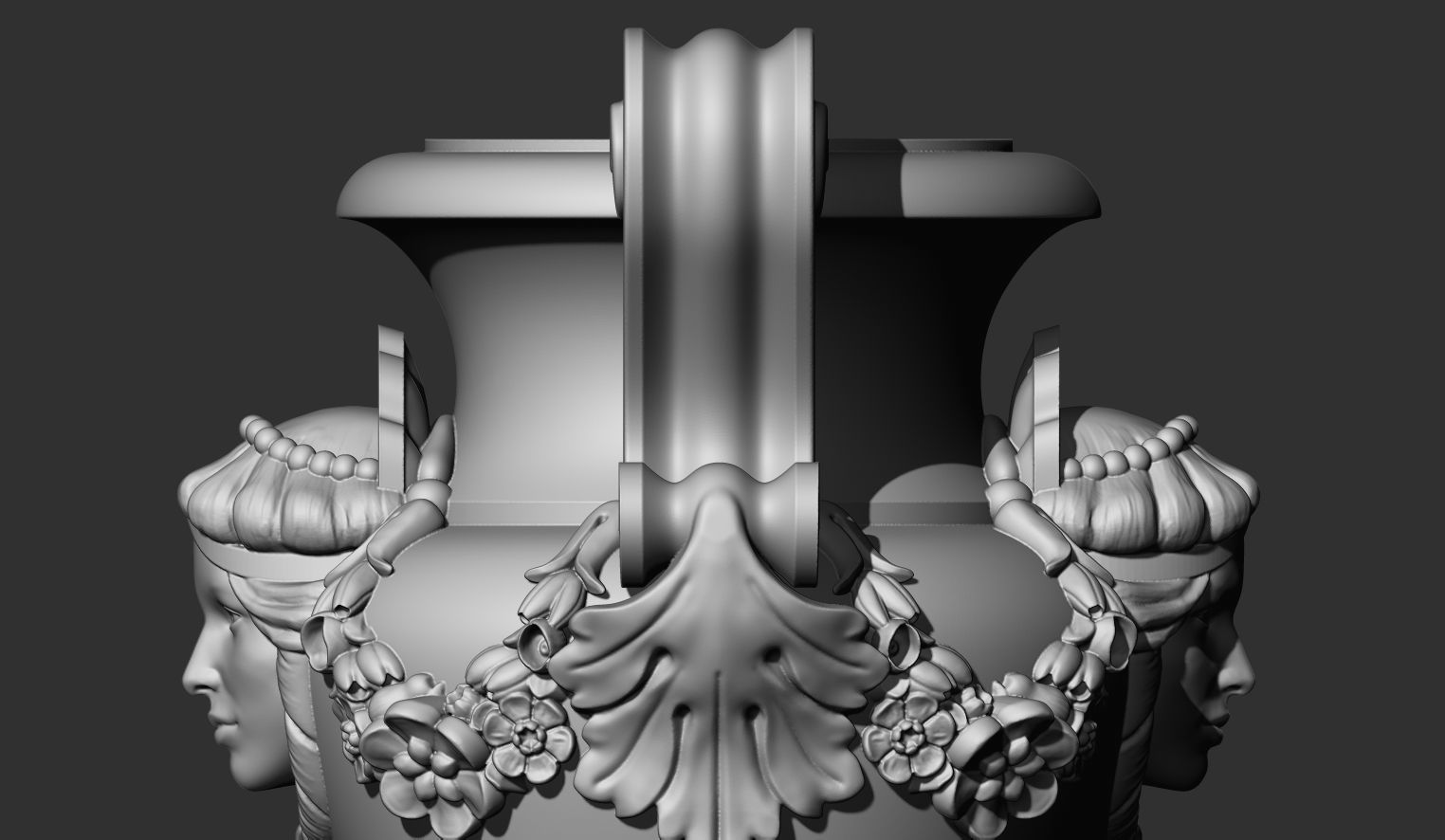Decorated urn with female head and flower garland 3D model_9