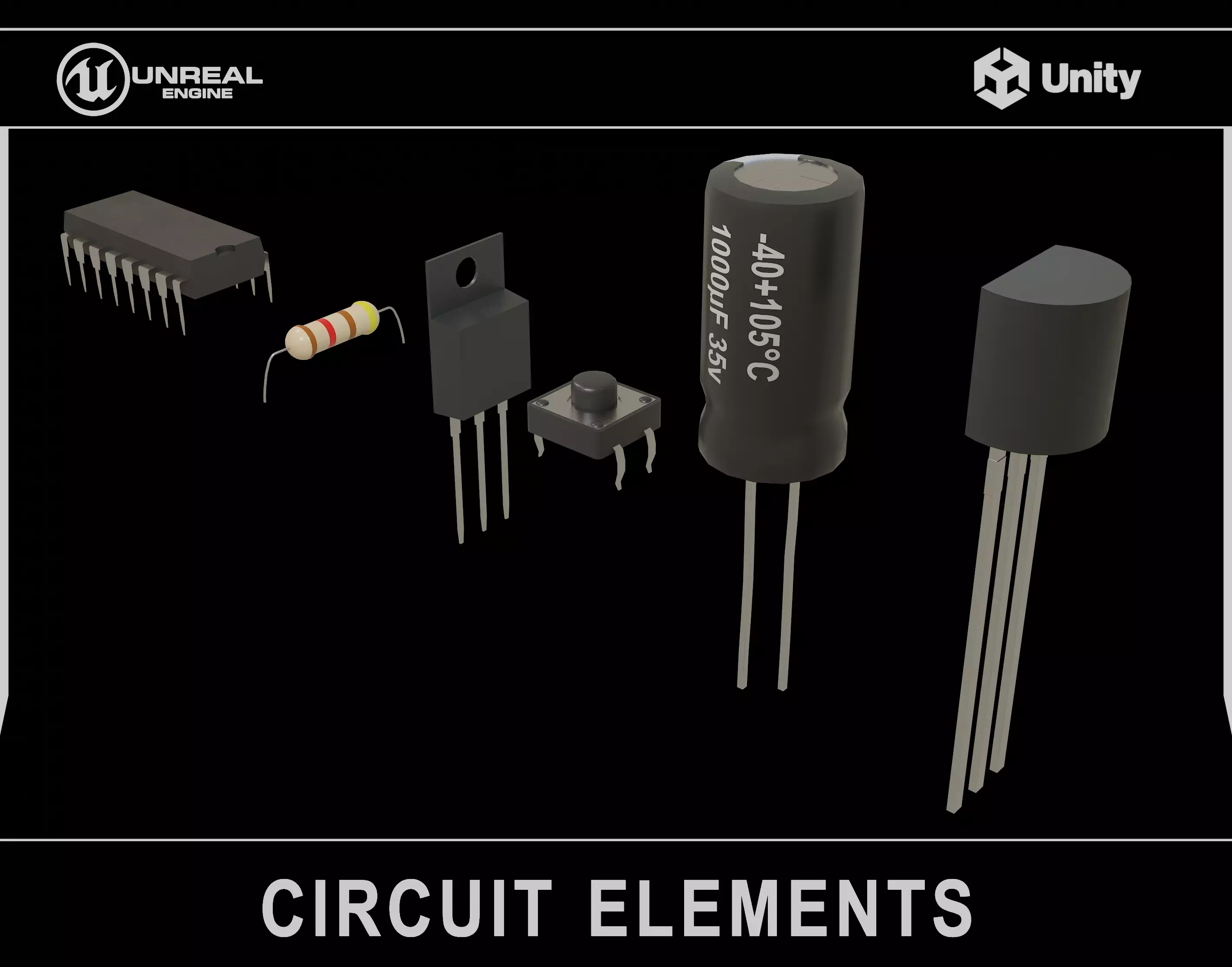 Circuit Elements Low-poly 3D model_0