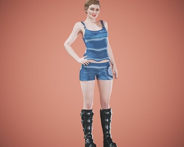 game rigged girl Low-poly 3D model