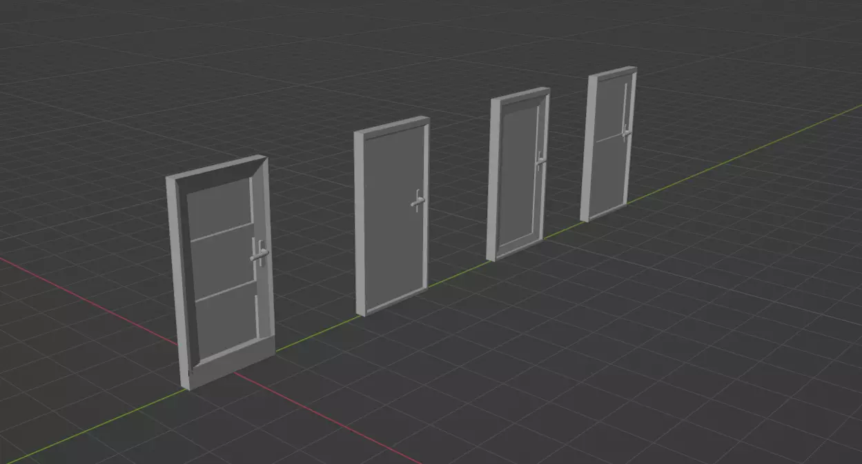 Set of 4 various doors 3D model_0