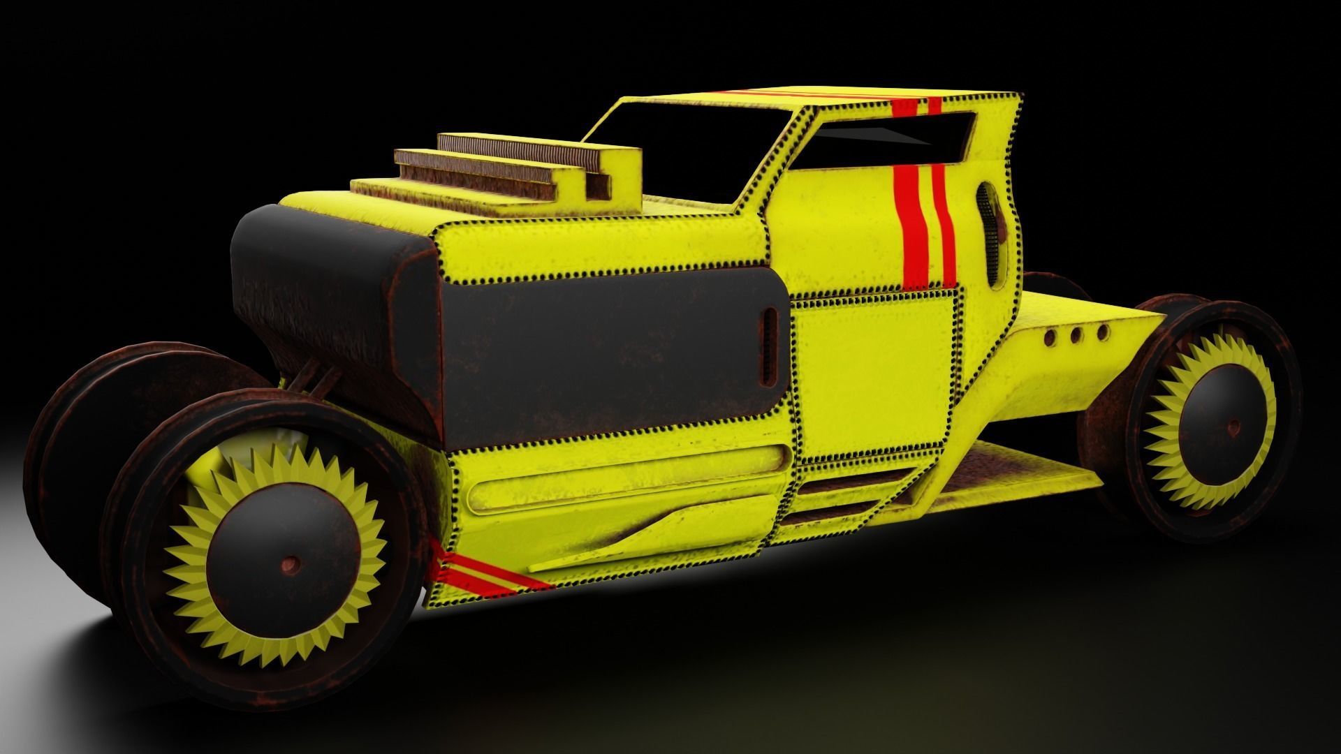 6 Pick up cars Low-poly 3D model_5