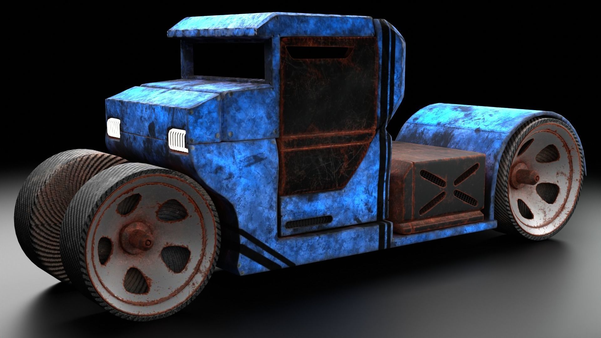 6 Pick up cars Low-poly 3D model_4